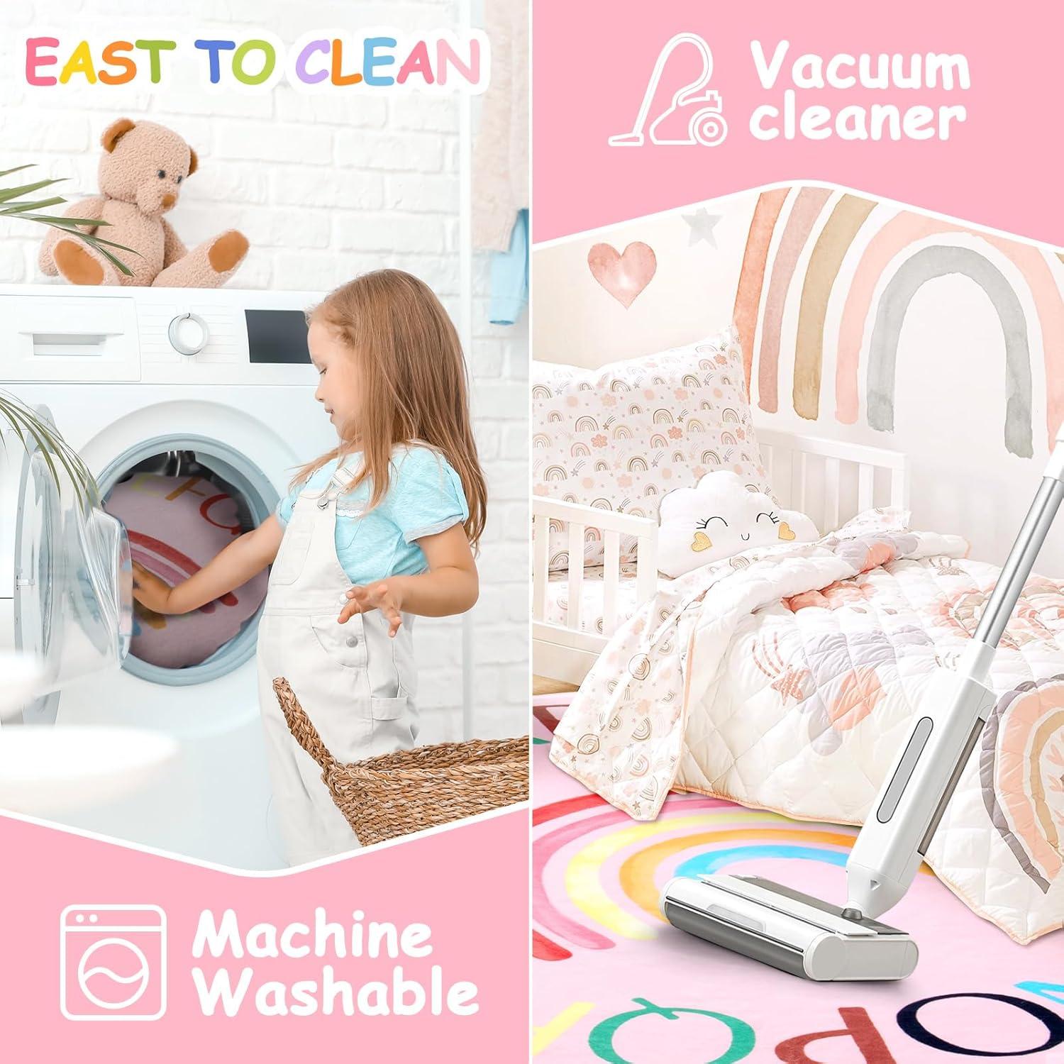 Alfombra Redonda Antideslizante Truqual 1.02m Rosa Letras