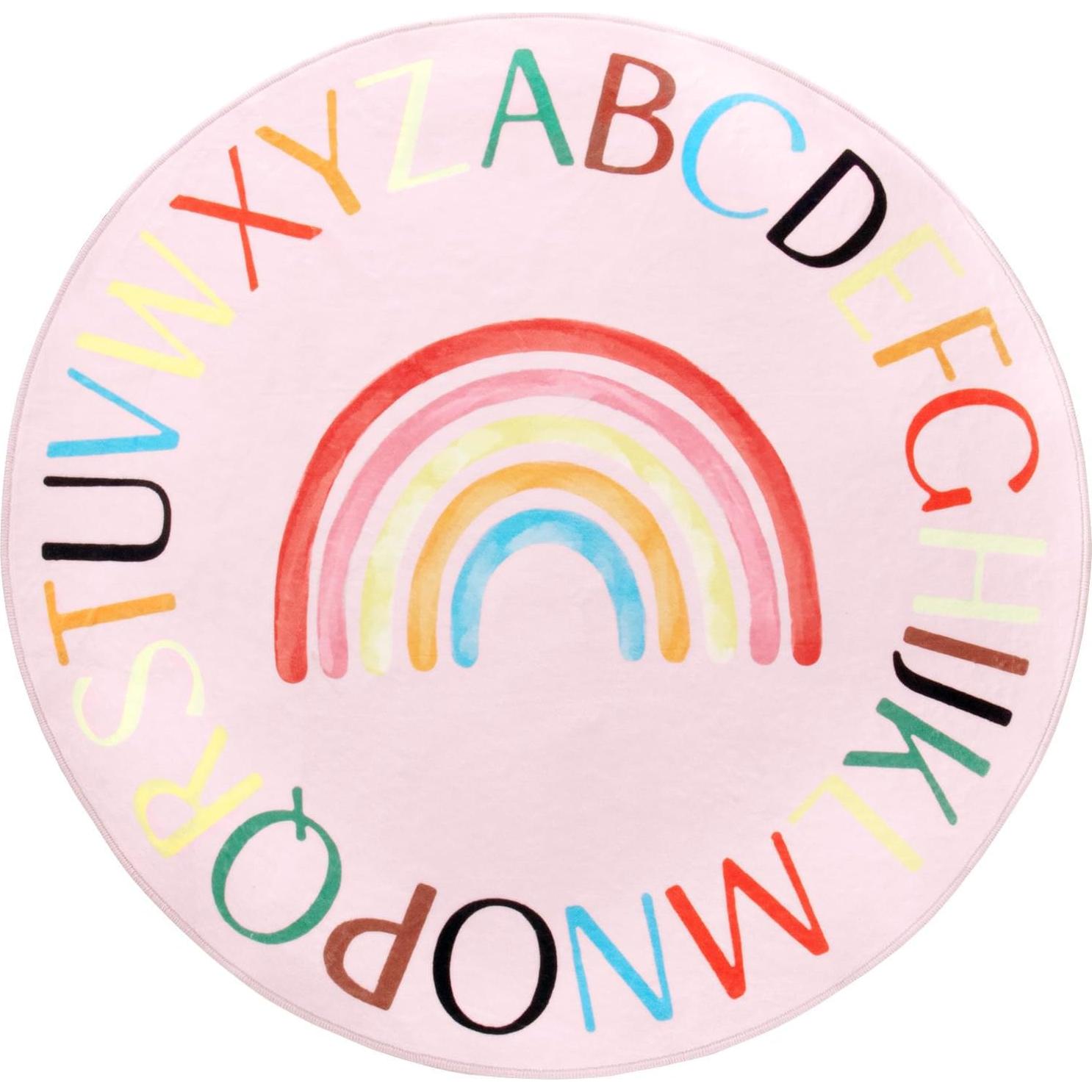 Alfombra Redonda Antideslizante Truqual 1.02m Rosa Letras