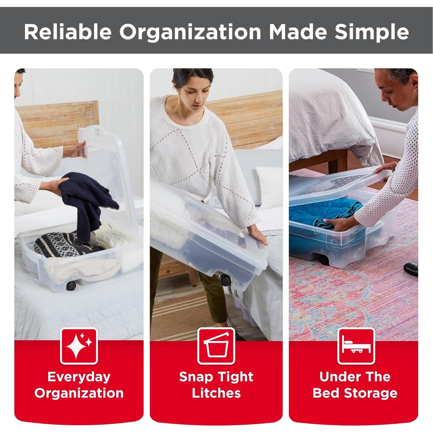 Cajas de Almacenamiento Rubbermaid 68L Transparentes con Ruedas - Paquete de 2