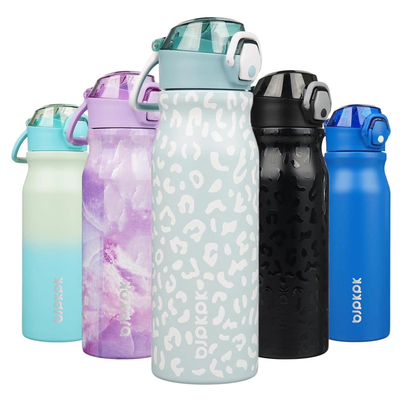 Botella de Agua BJPKPK 739ml Aislada con Pajilla Leopardo