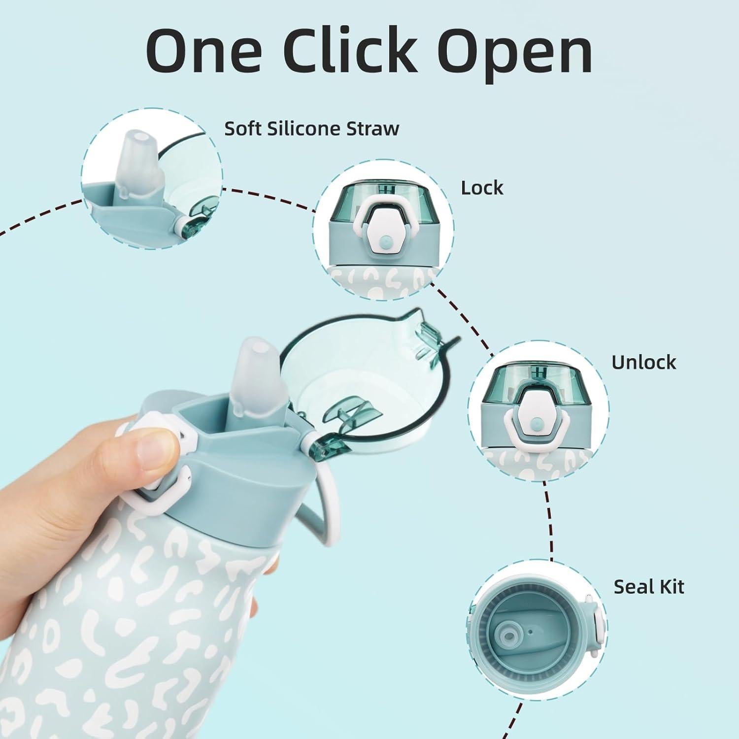 Botella de Agua BJPKPK 739ml Aislada con Pajilla Leopardo