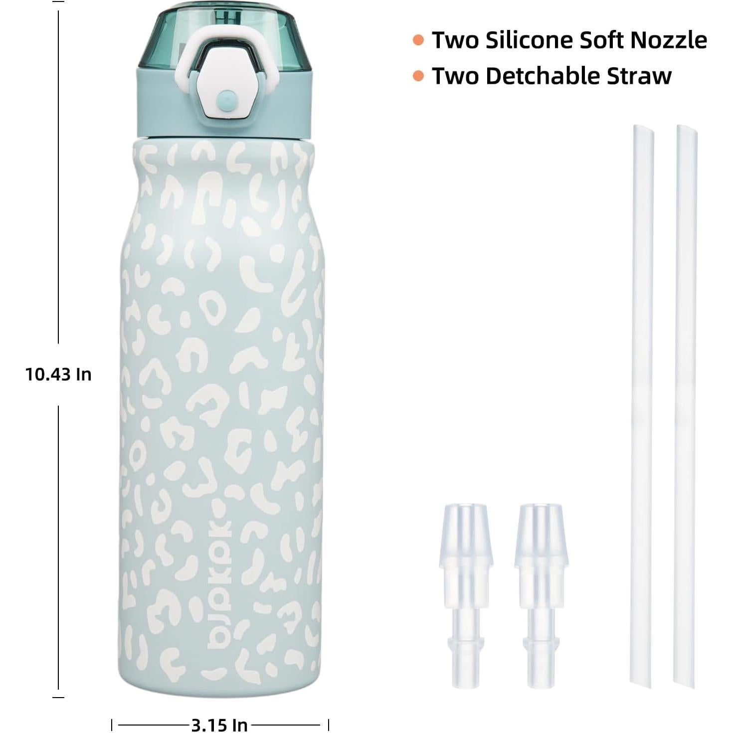 Botella de Agua BJPKPK 739ml Aislada con Pajilla Leopardo