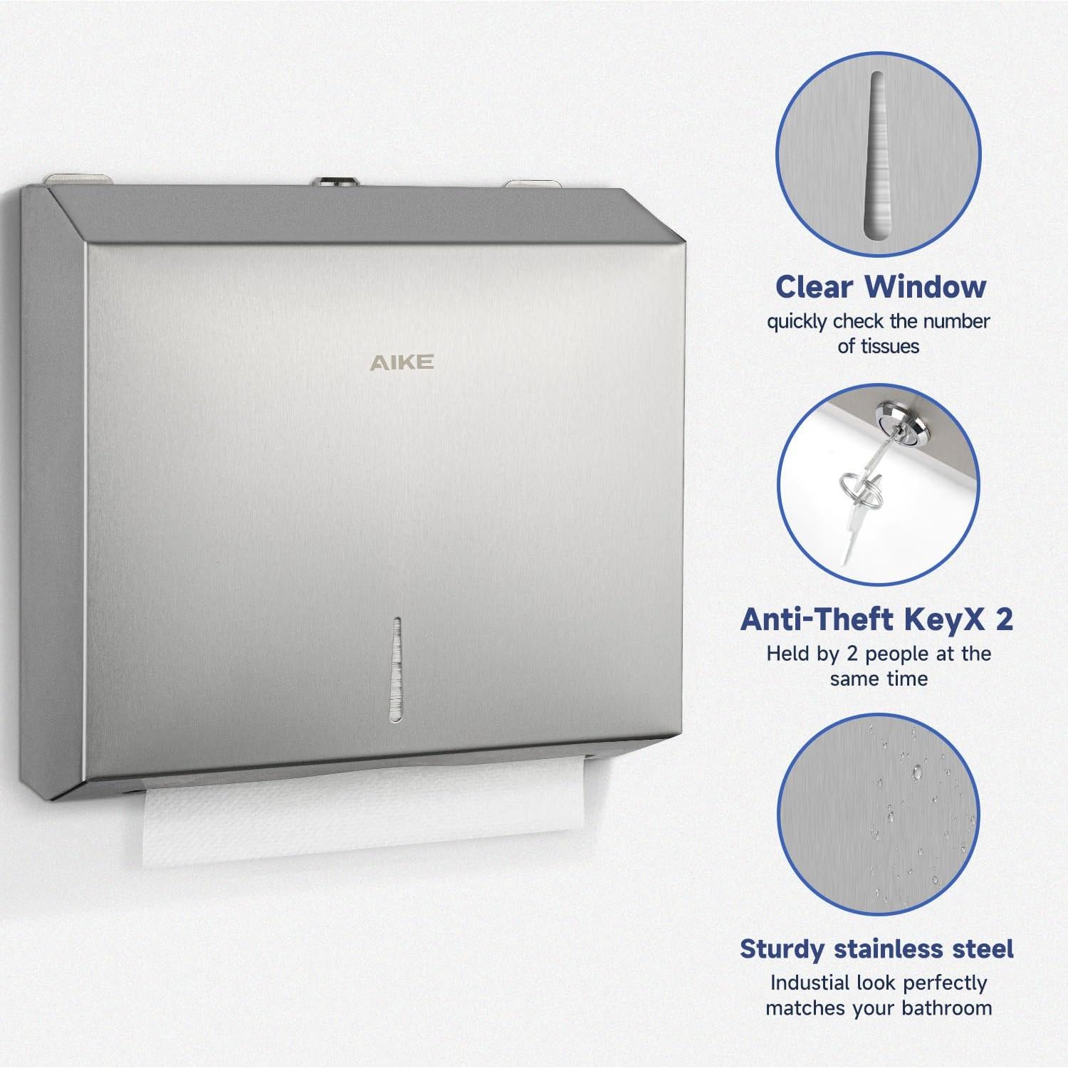 Dispensador de Toallas de Papel AIKE AK5180 Acero Inoxidable 250 Hojas