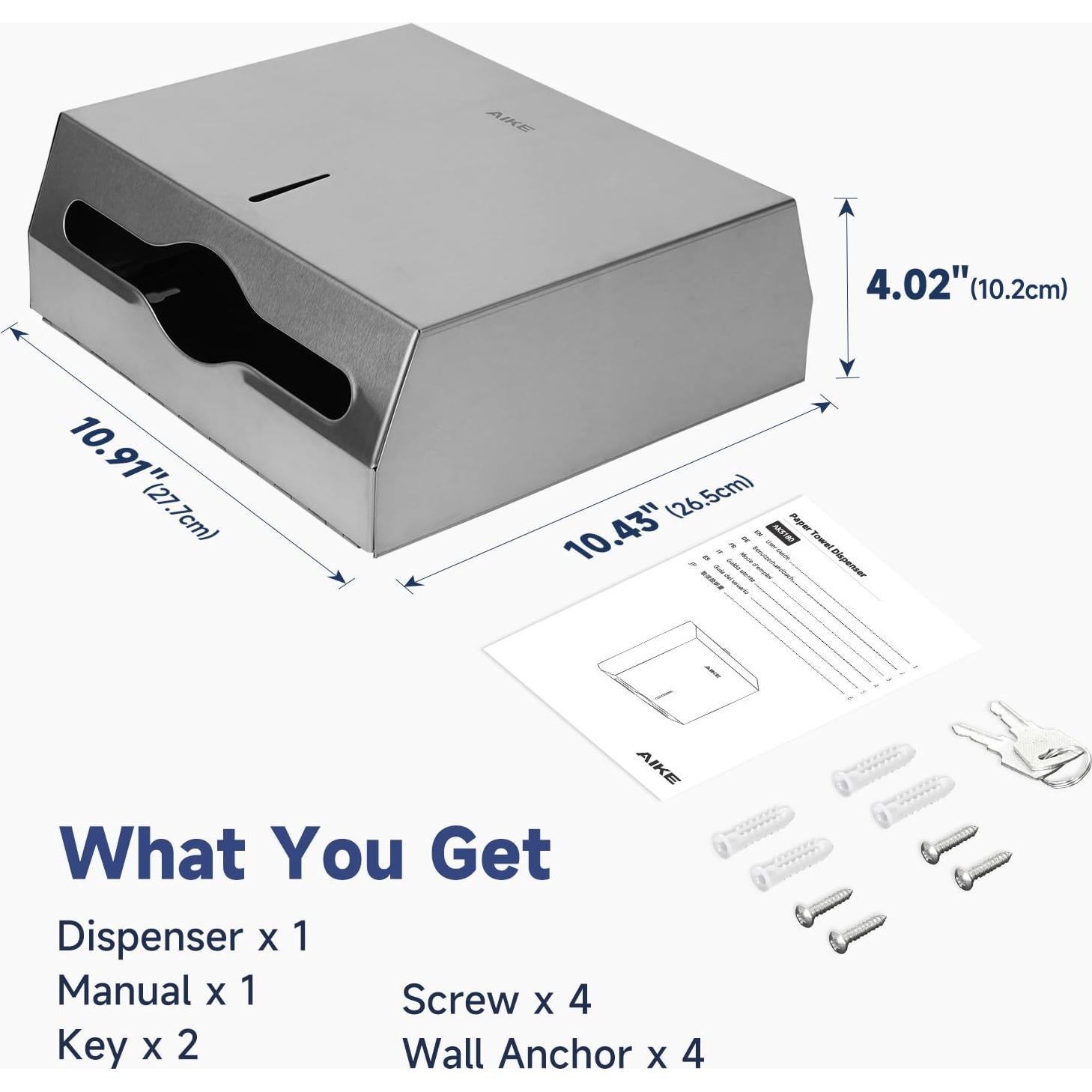 Dispensador de Toallas de Papel AIKE AK5180 Acero Inoxidable 250 Hojas