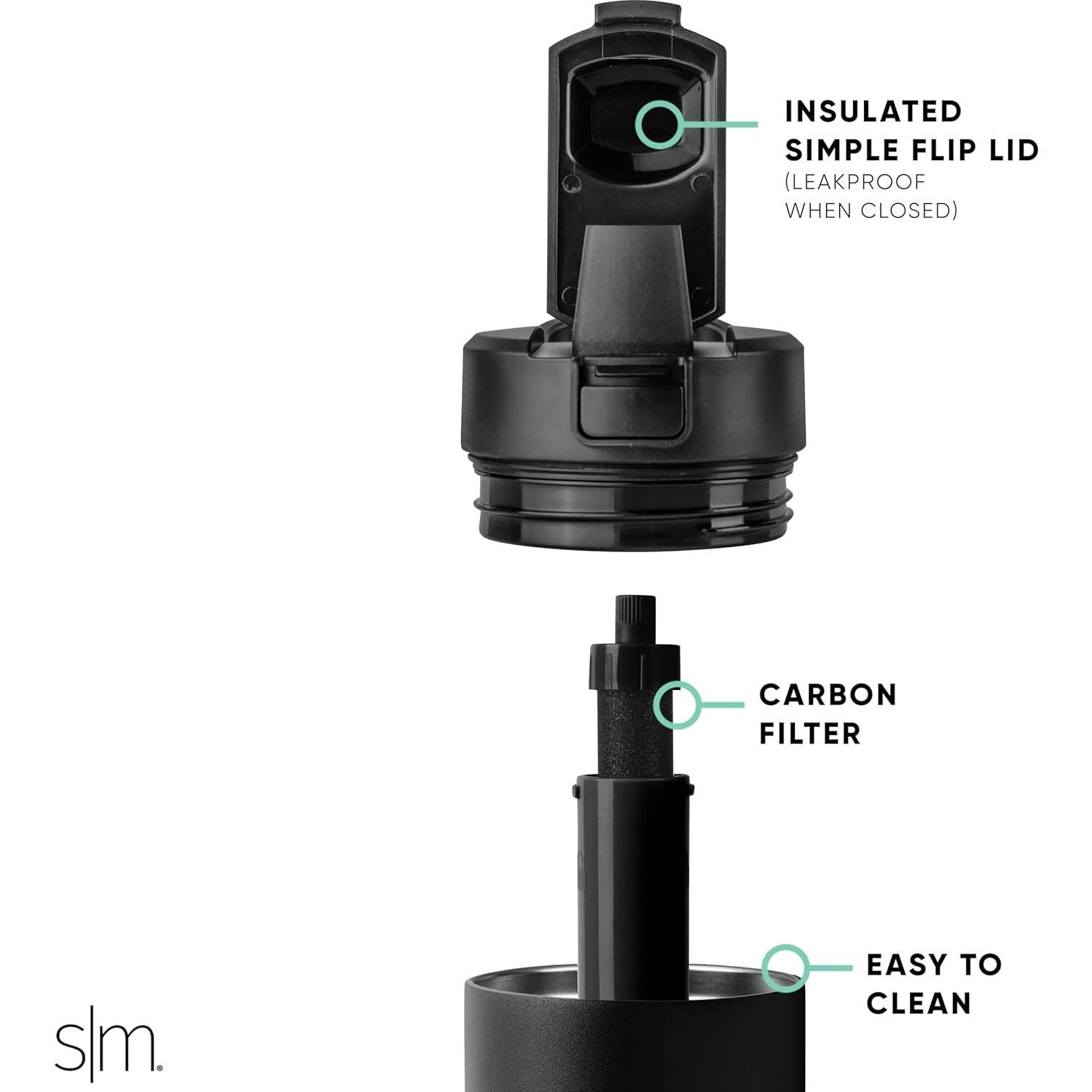 Botella de Agua Filtrada Simple Modern 1005ml Doble Pared Negra