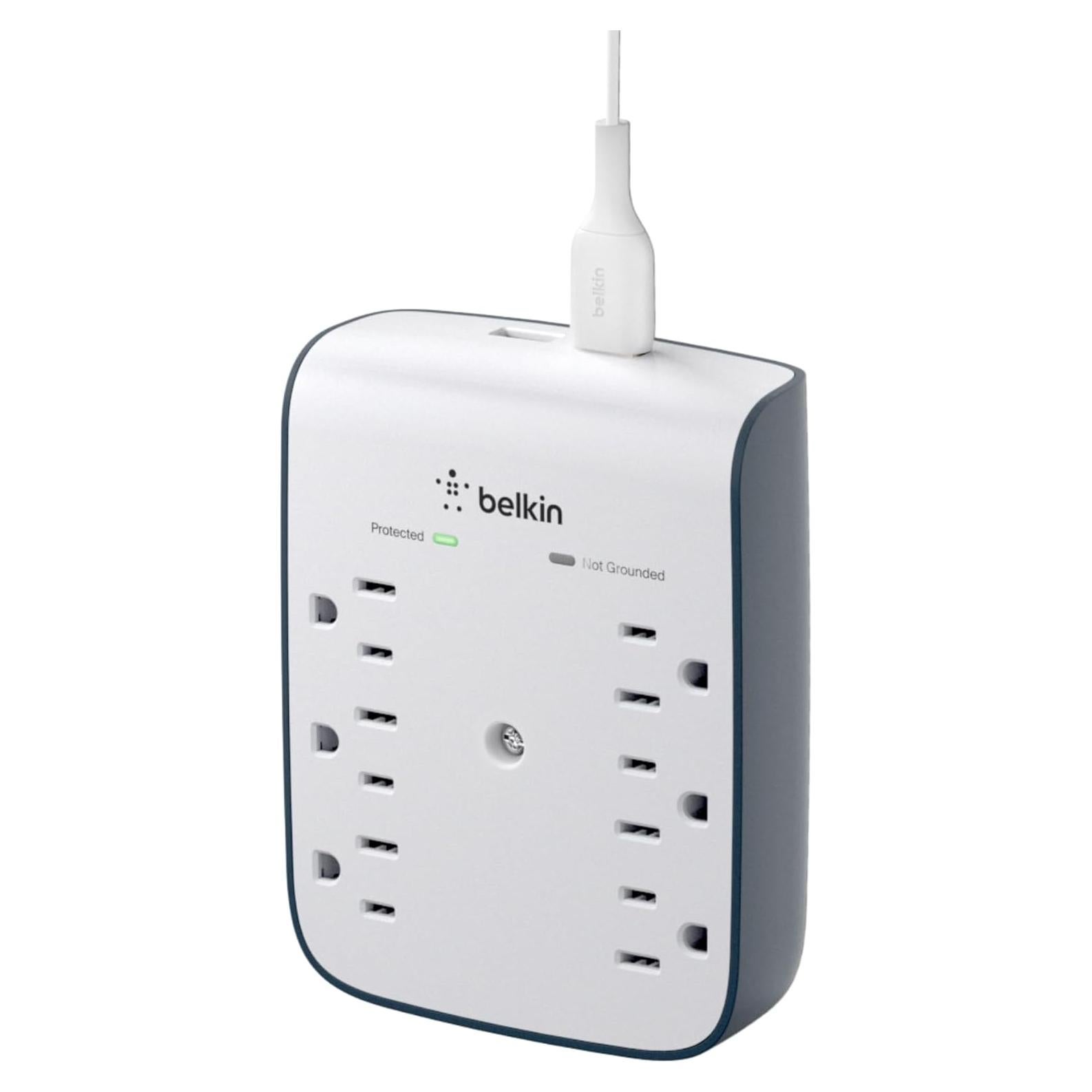 Protector de Sobretensión Belkin 6 Salidas 2 USB Montable