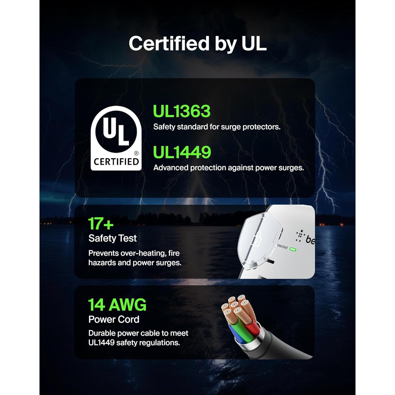 Protector de Sobretensión Belkin 6 Salidas 2 USB Montable