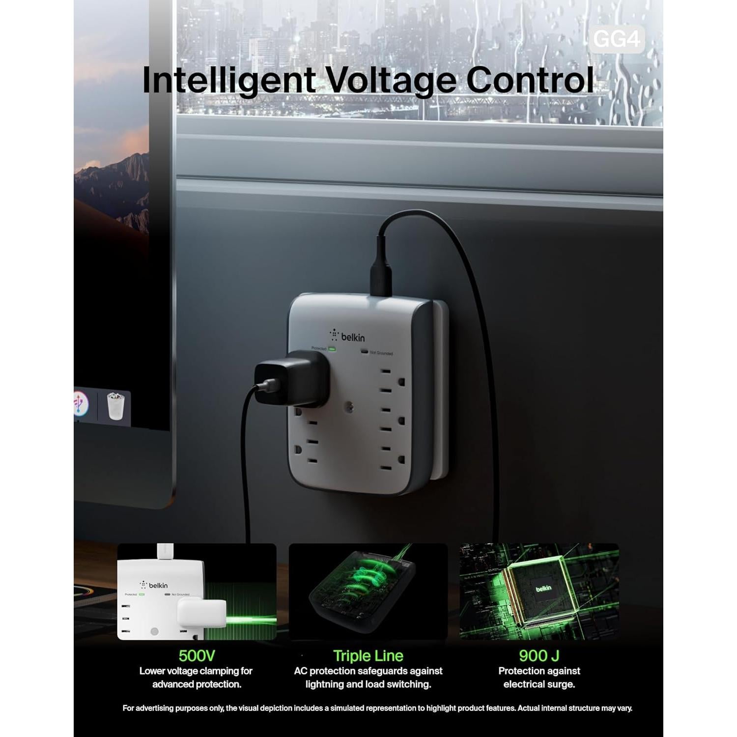 Protector de Sobretensión Belkin 6 Salidas 2 USB Montable