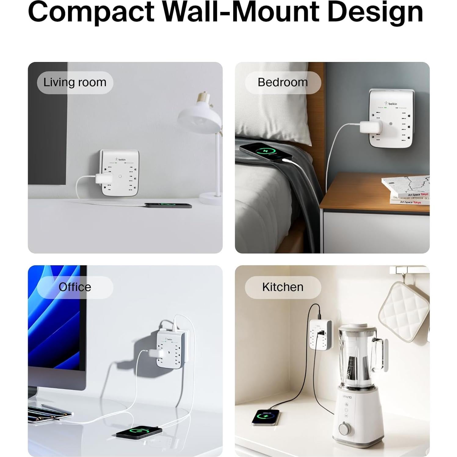 Protector de Sobretensión Belkin 6 Salidas 2 USB Montable