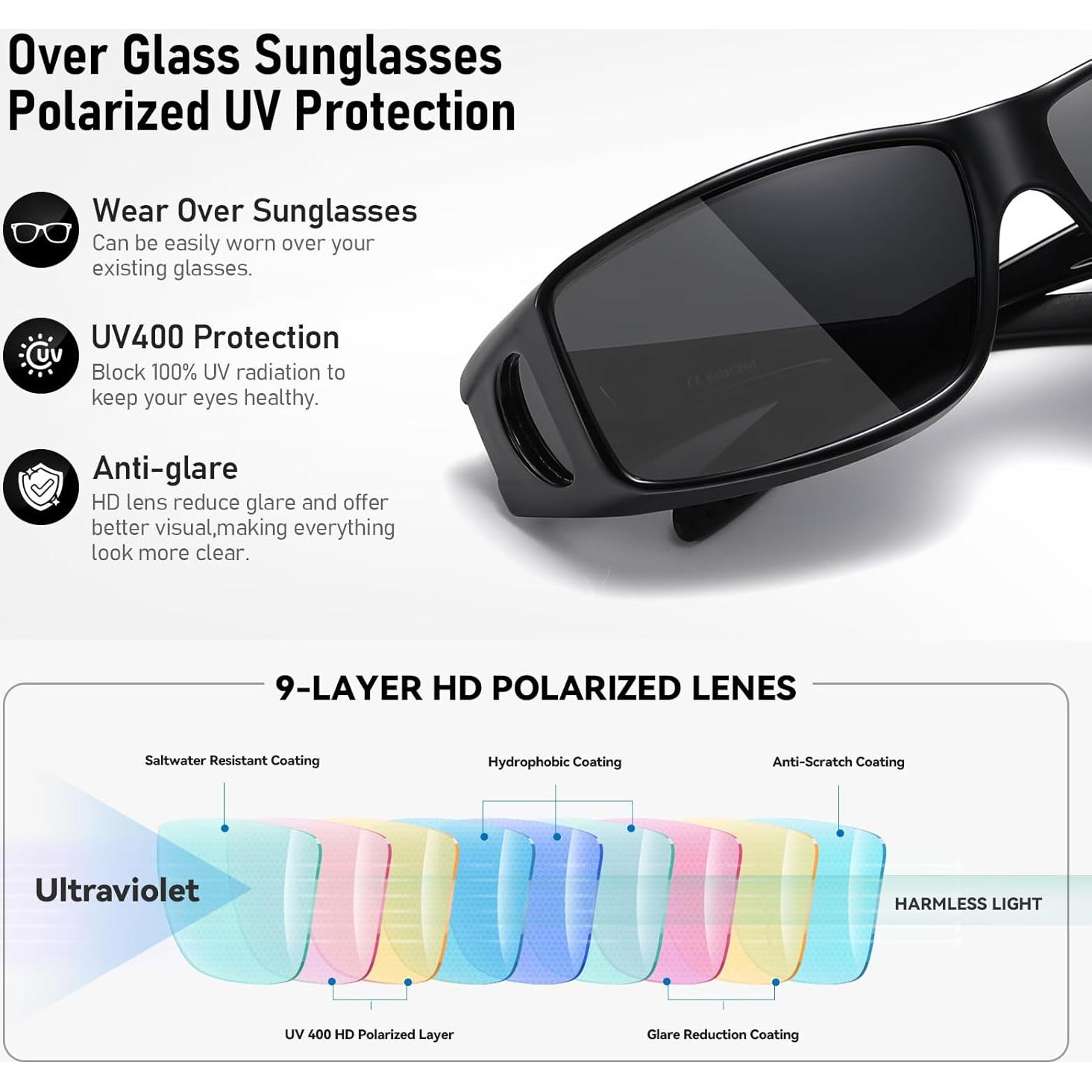 Gafas de sol Wzerry polarizadas UV400 para sobre gafas