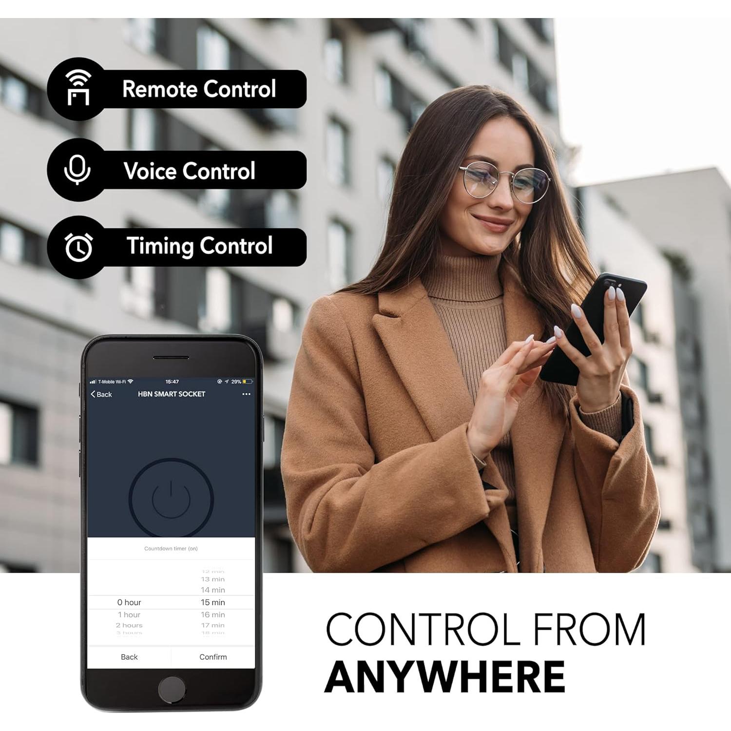 Enchufe Inteligente HBN Doble Toma 15A Control Remoto