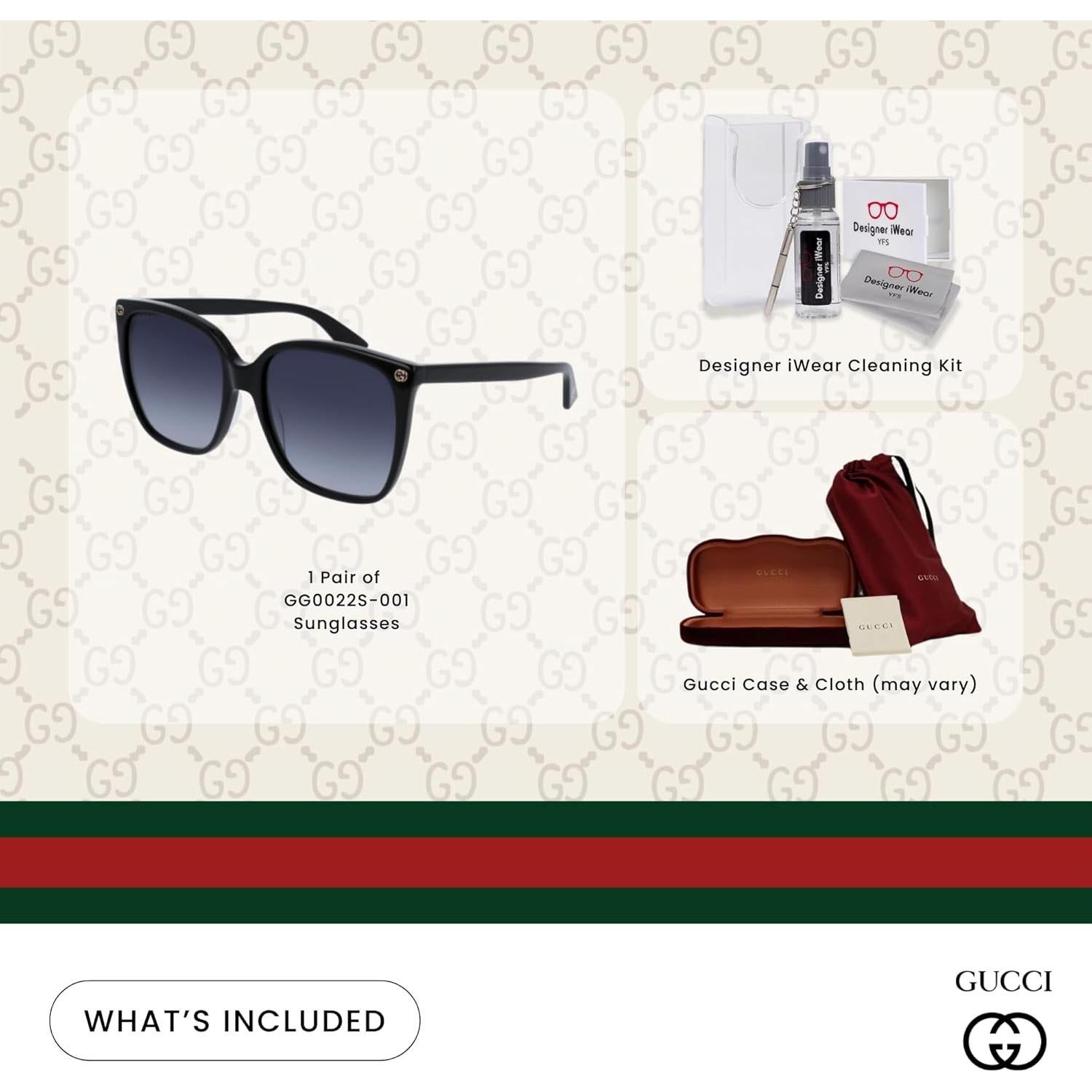 Gafas de sol Gucci GG0022S cuadradas + Kit de cuidado