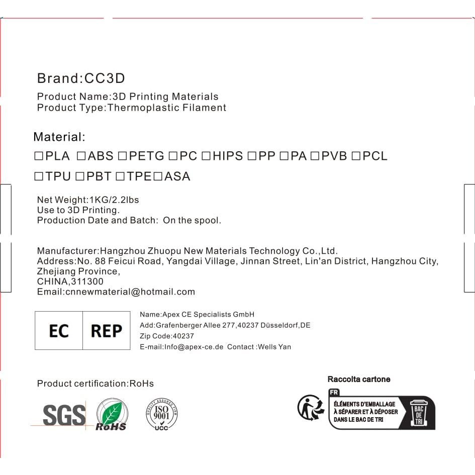 Filamento PLA Multicolor CC3D Silk Rainbow 1.75mm 1KG