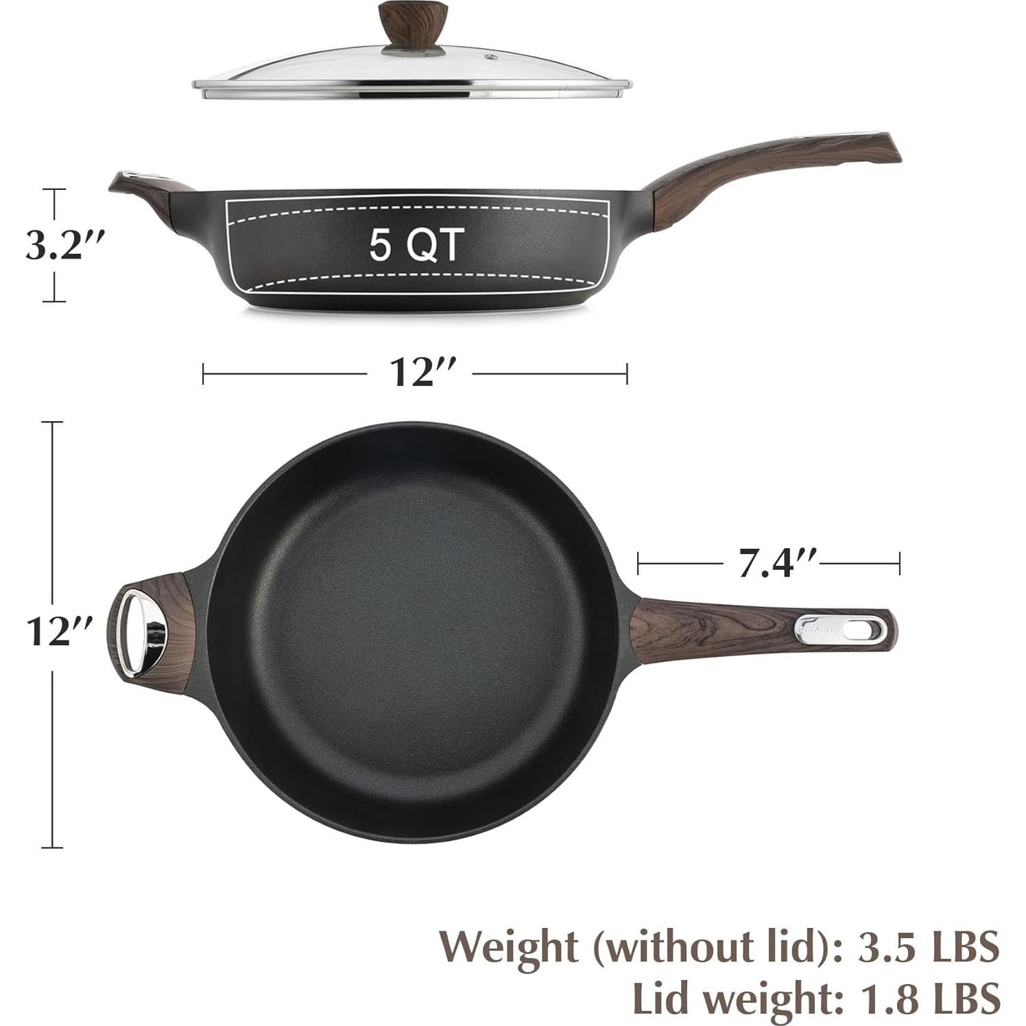 Sartén Antiadherente SENSARTE 30,48 cm 5 Qt con Tapa