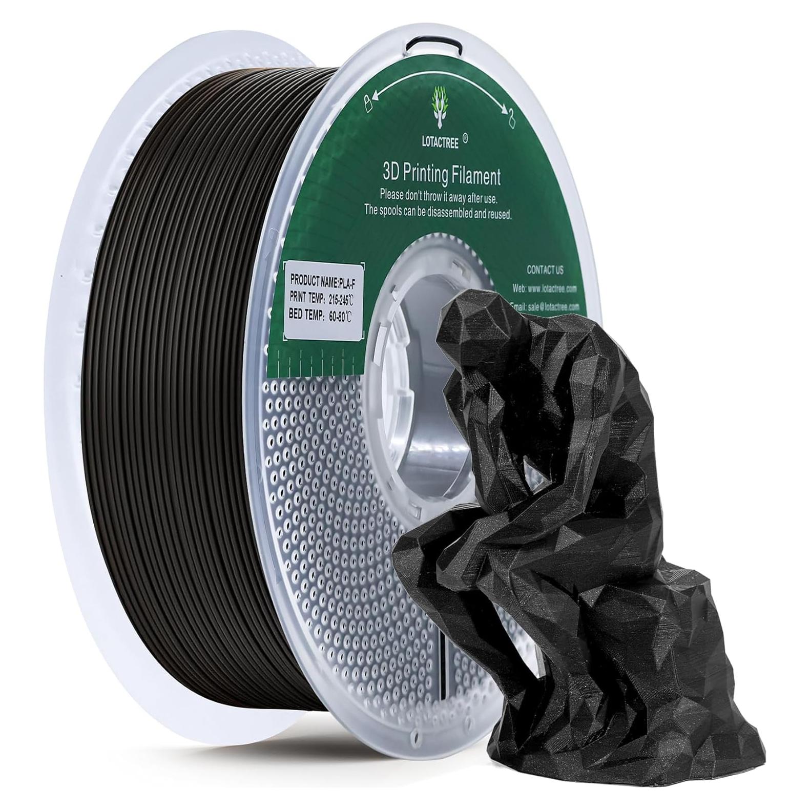 Filamento 3D PLA-F Lotactree 1.75mm 1KG Negro Alta Resistencia