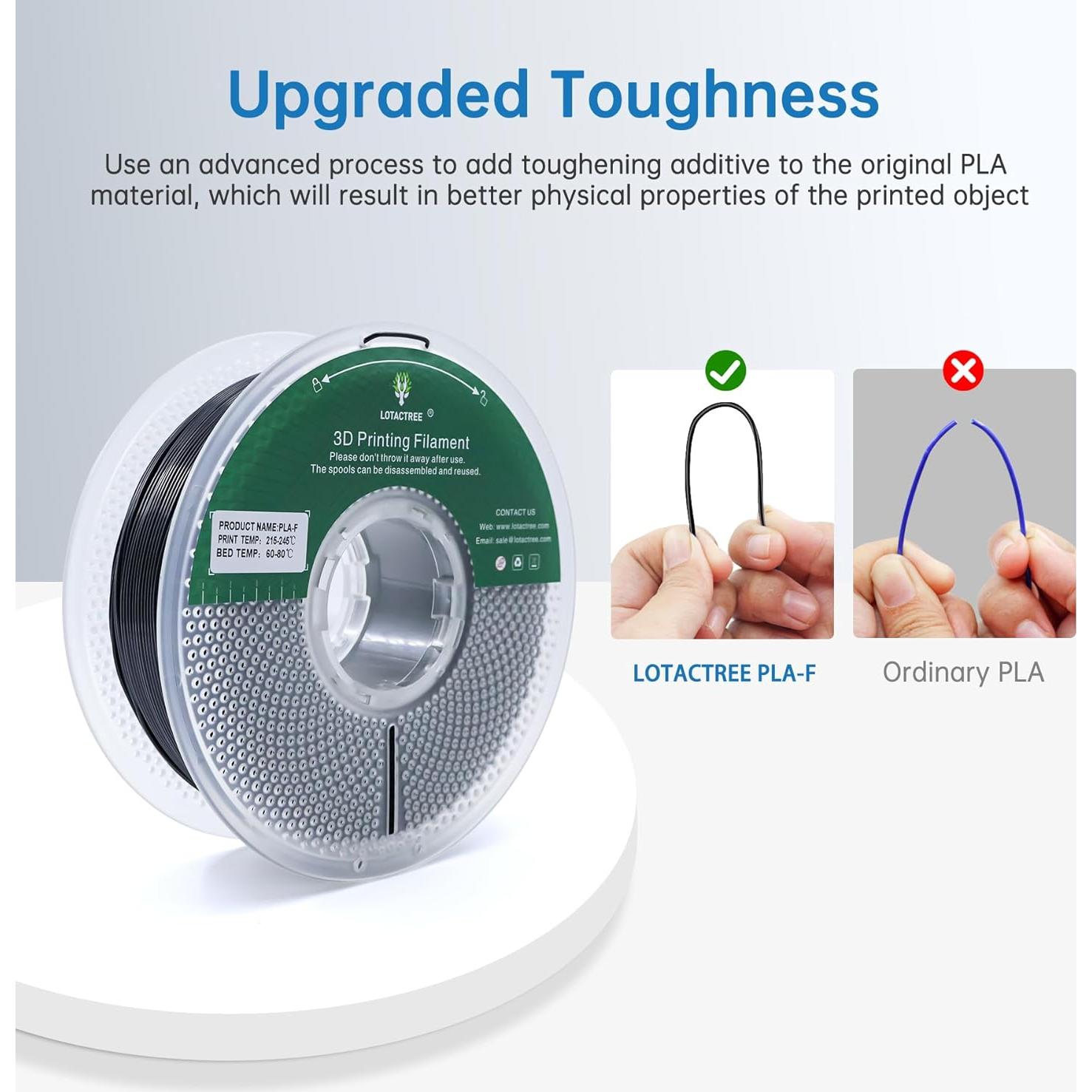 Filamento 3D PLA-F Lotactree 1.75mm 1KG Negro Alta Resistencia