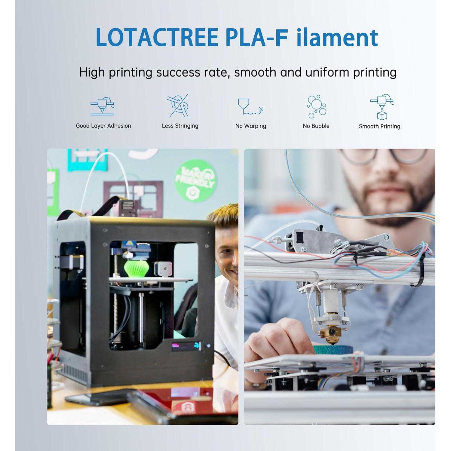 Filamento 3D PLA-F Lotactree 1.75mm 1KG Negro Alta Resistencia