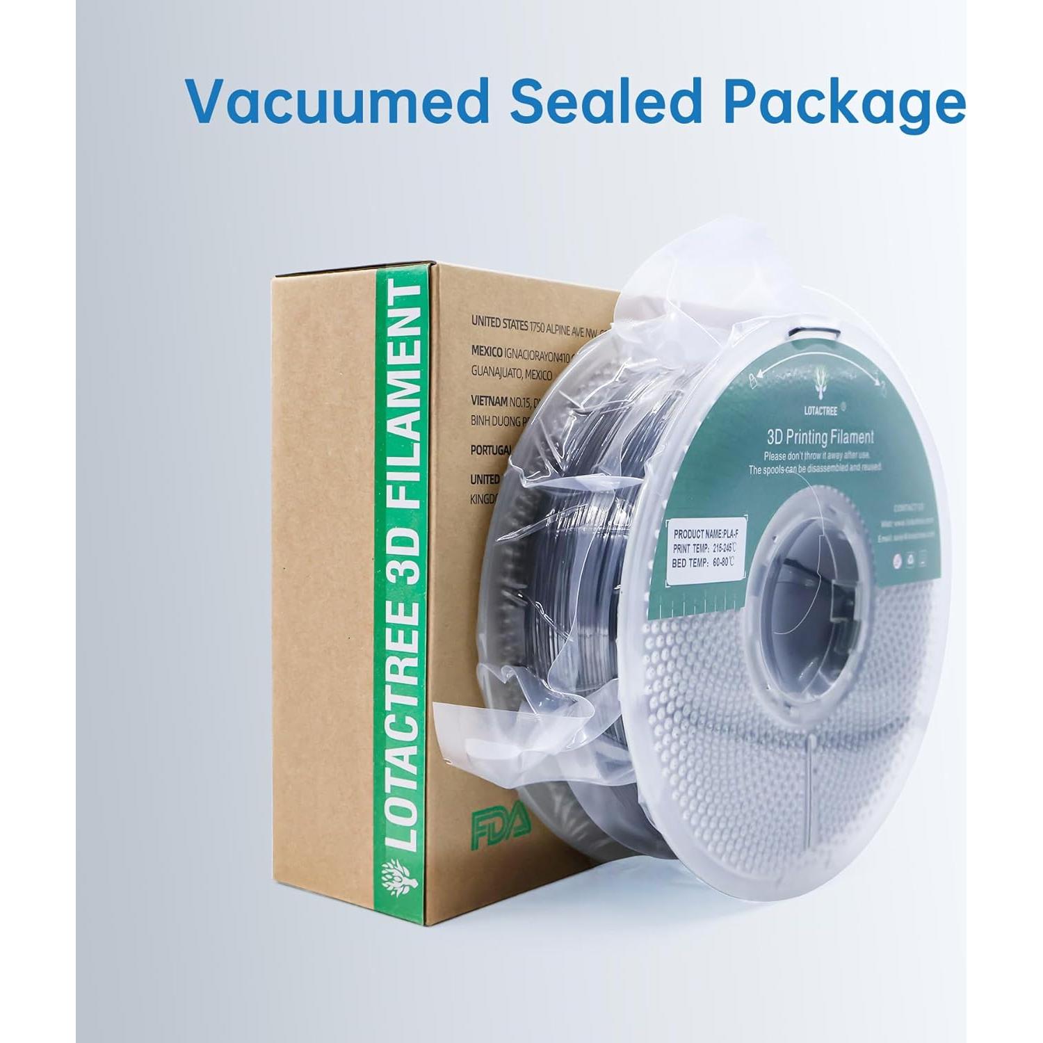 Filamento 3D PLA-F Lotactree 1.75mm 1KG Negro Alta Resistencia