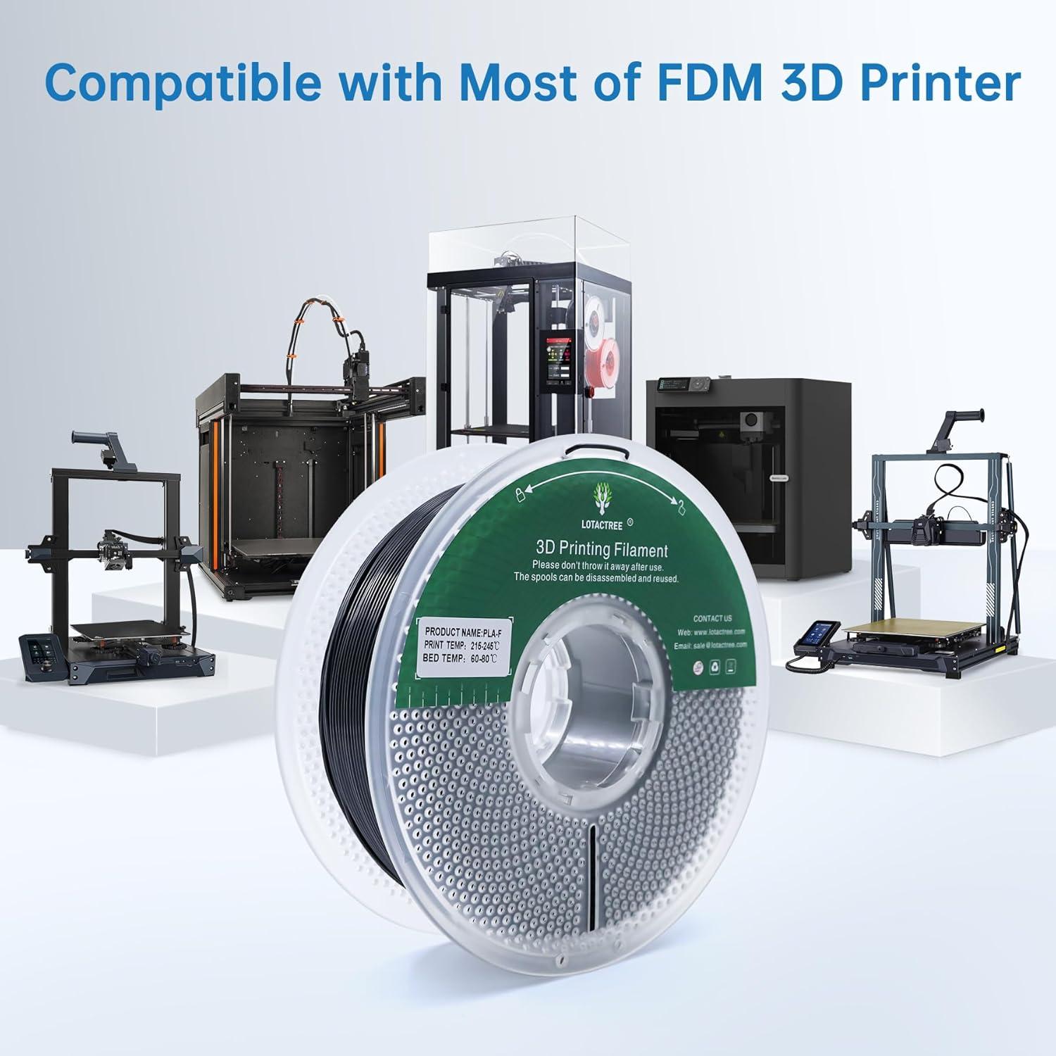 Filamento 3D PLA-F Lotactree 1.75mm 1KG Negro Alta Resistencia