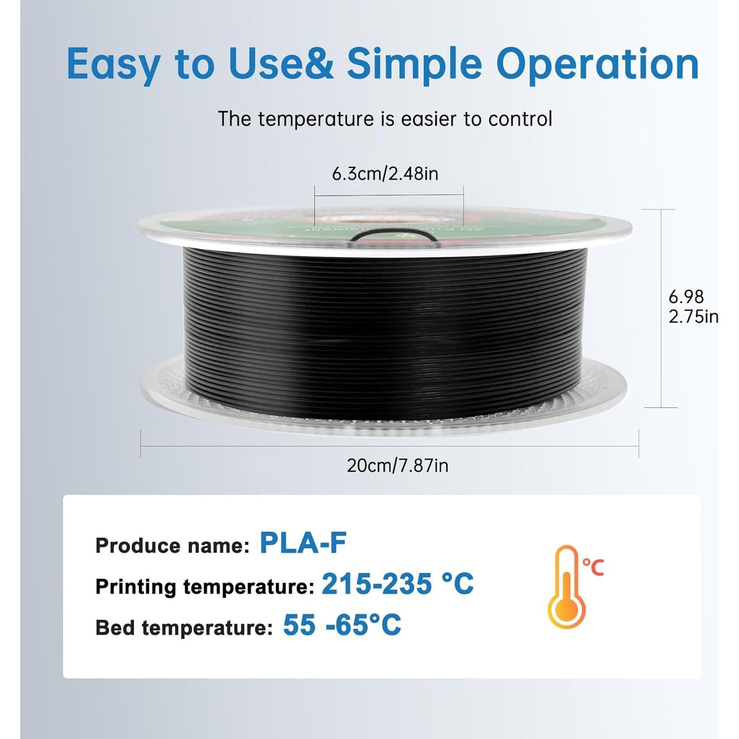 Filamento 3D PLA-F Lotactree 1.75mm 1KG Negro Alta Resistencia