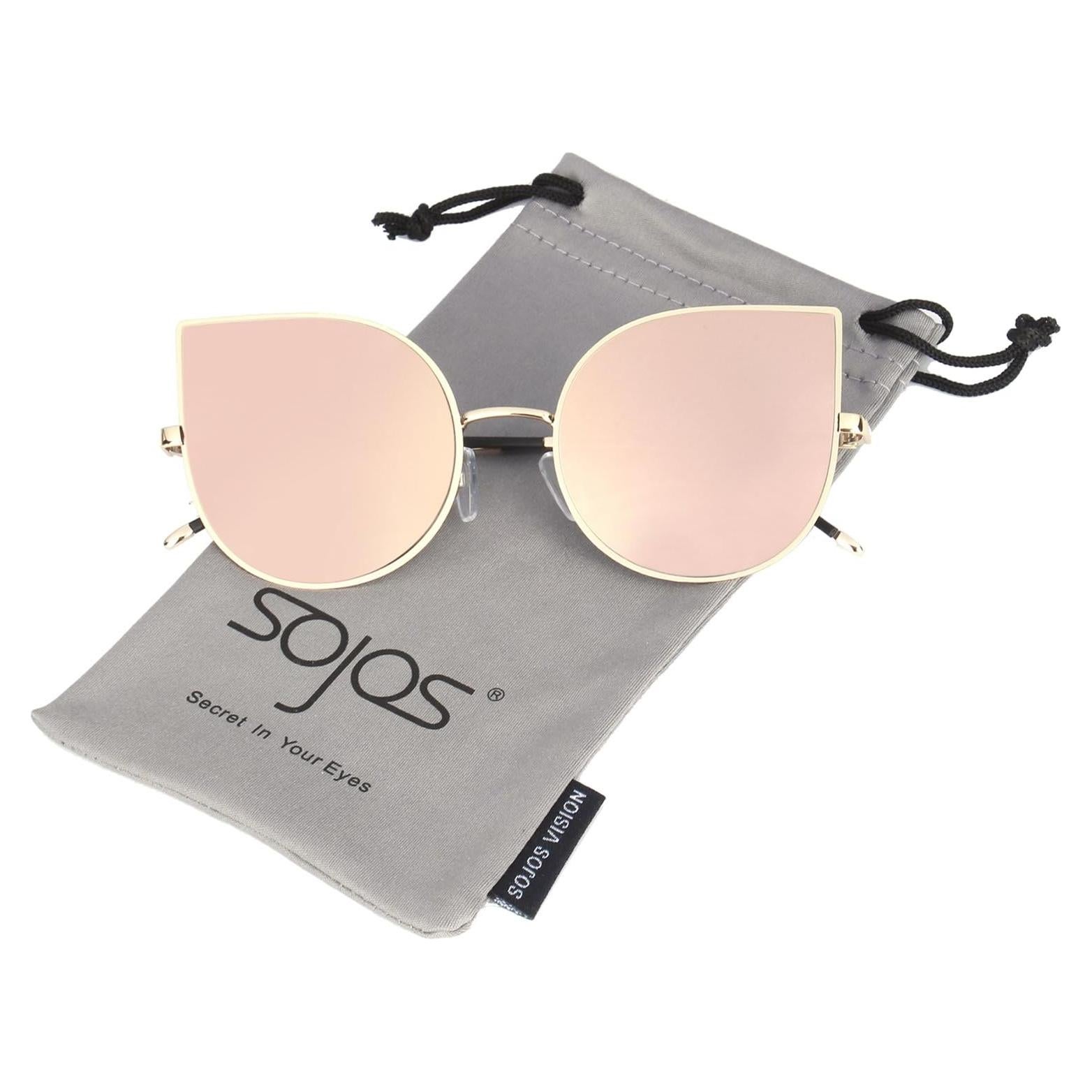 Gafas de Sol SojoS Ojo de Gato UV400 Marco Dorado Lente Rosa