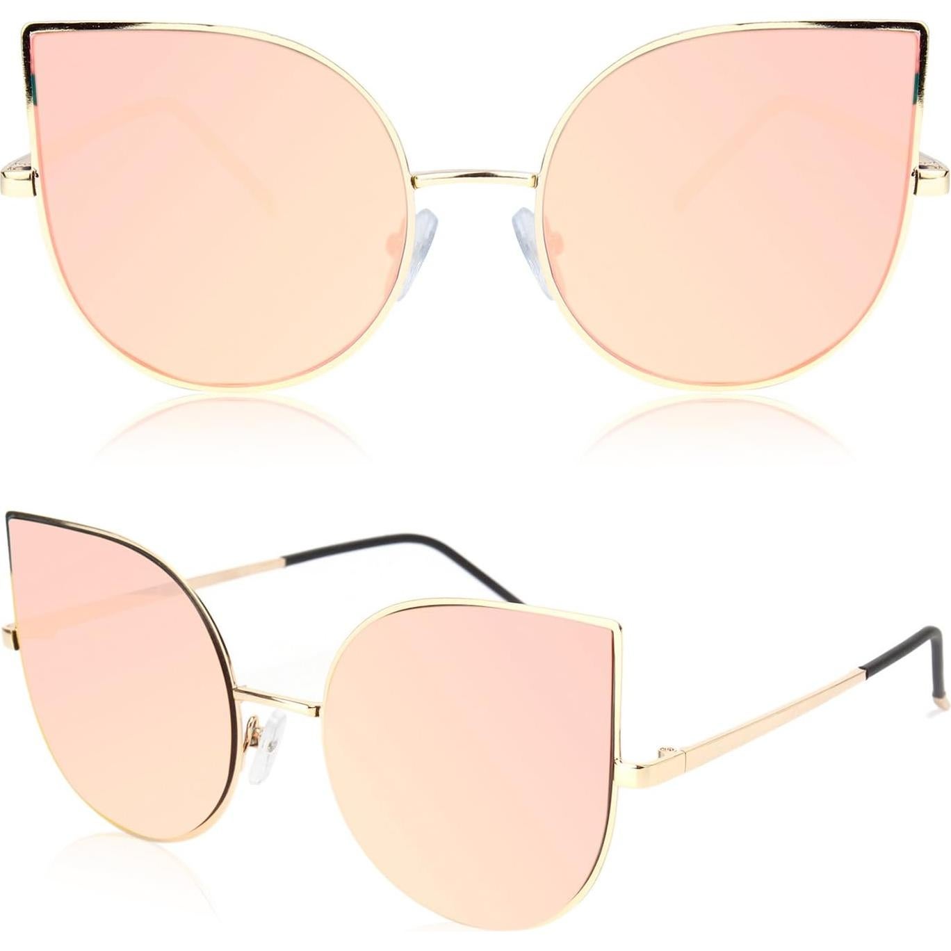 Gafas de Sol SojoS Ojo de Gato UV400 Marco Dorado Lente Rosa