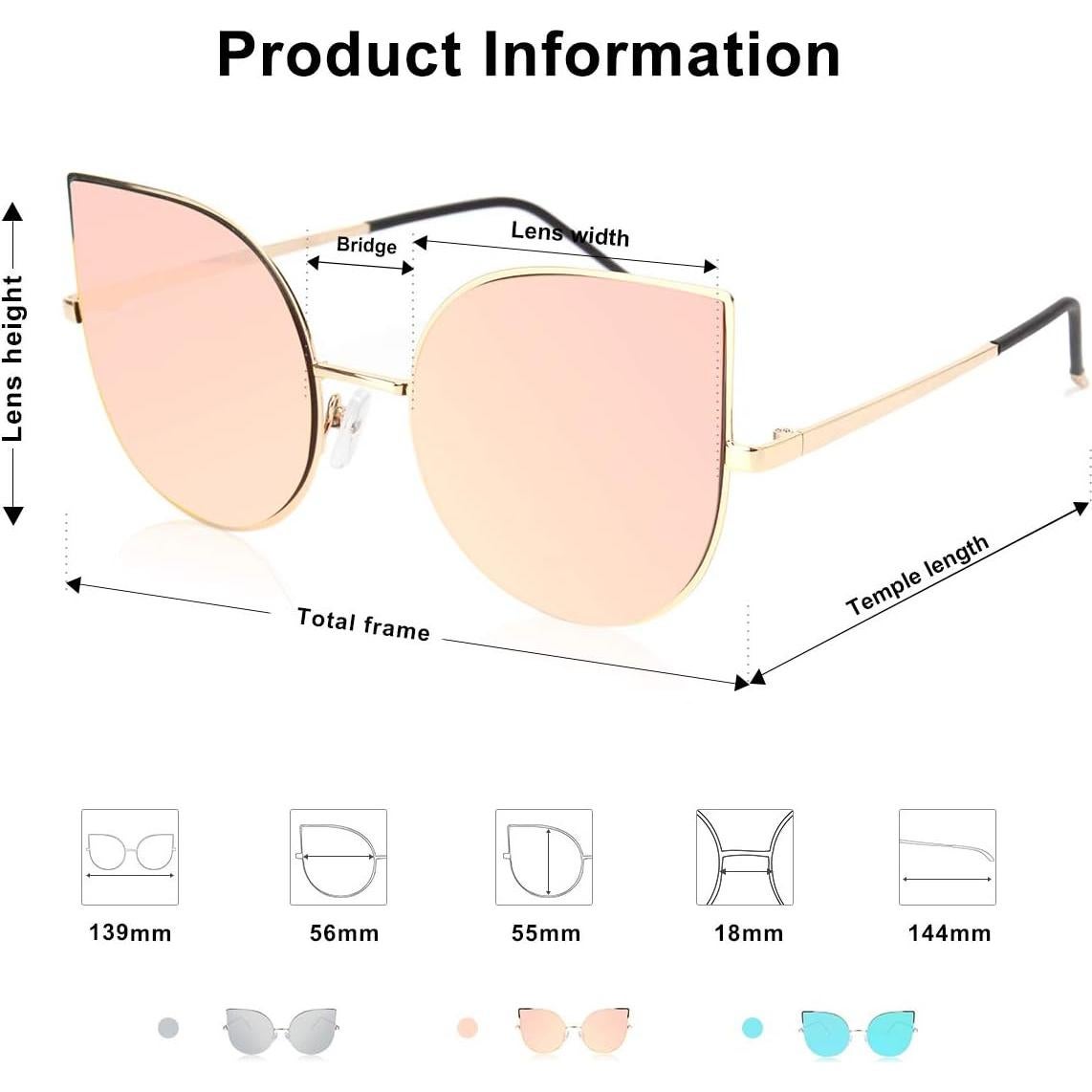 Gafas de Sol SojoS Ojo de Gato UV400 Marco Dorado Lente Rosa