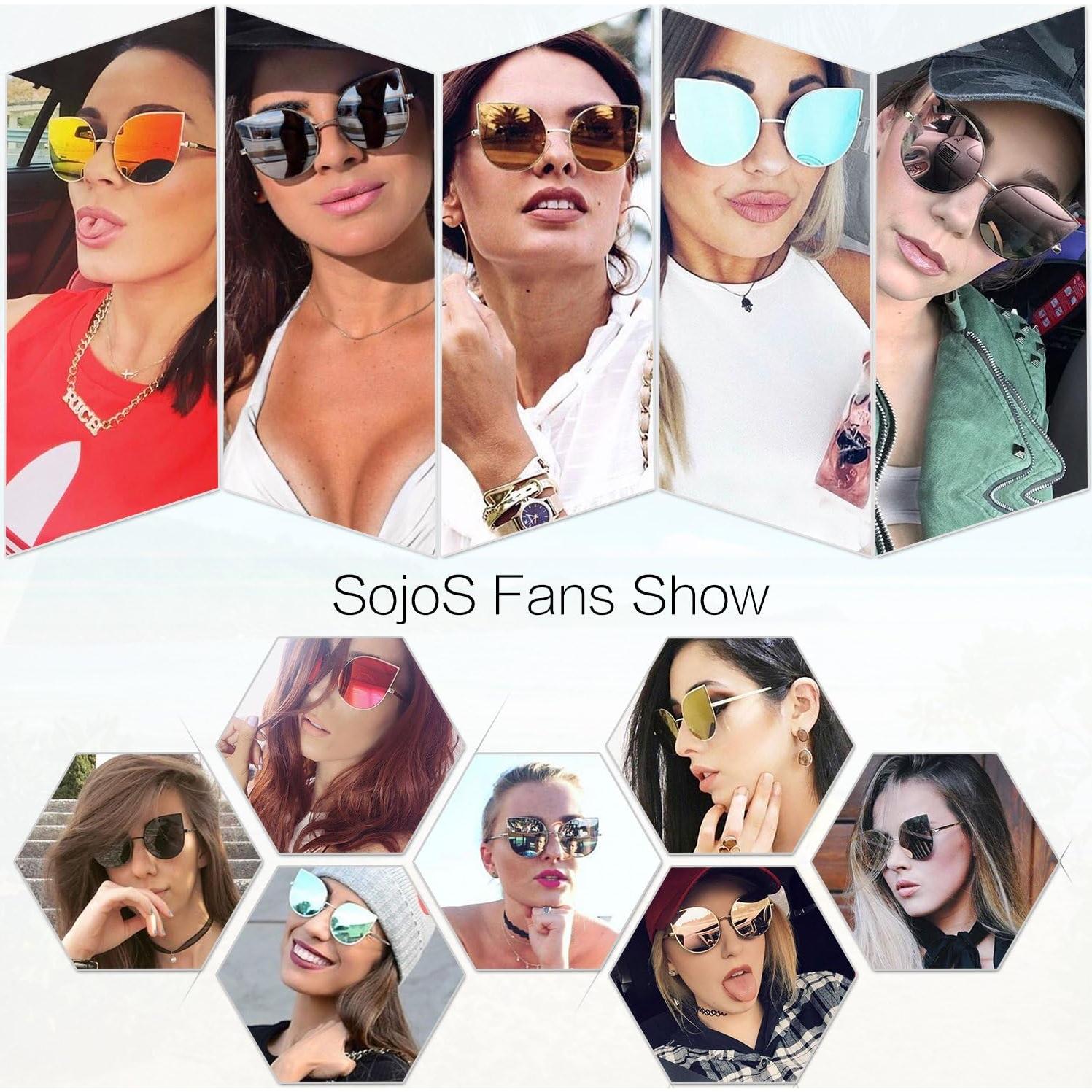 Gafas de Sol SojoS Ojo de Gato UV400 Marco Dorado Lente Rosa