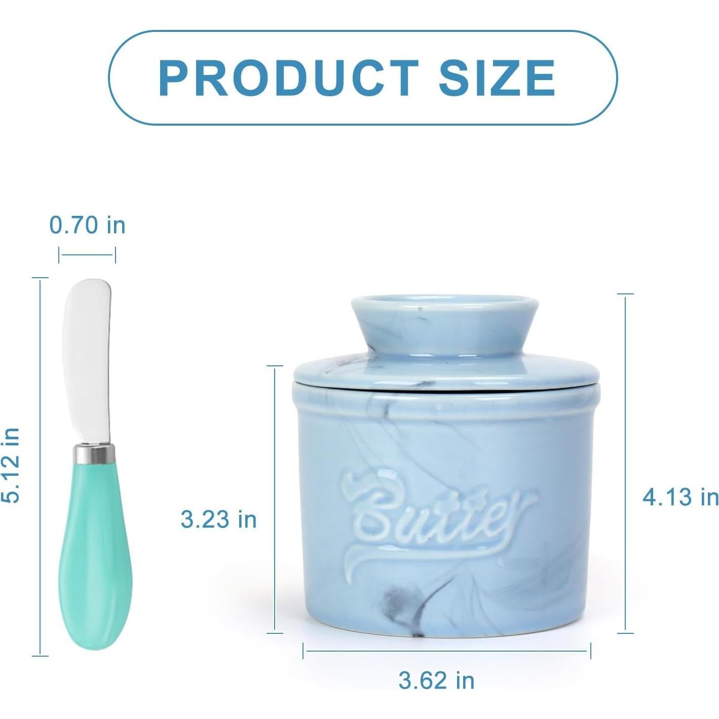 Crock de Mantequilla Cerámica OFFKITSLY Azul con Tapa y Espátula