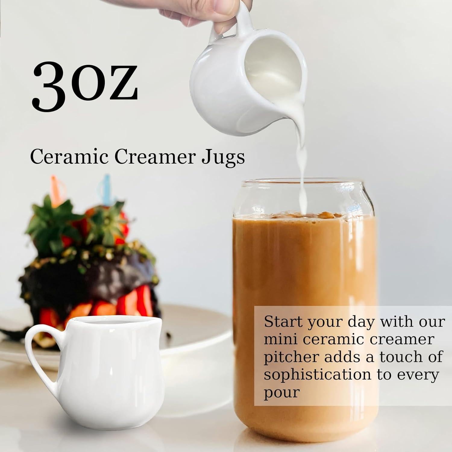 Paquete de 12 Jarras de Crema Mini GIWOSK 100 ml Cerámica Blanca