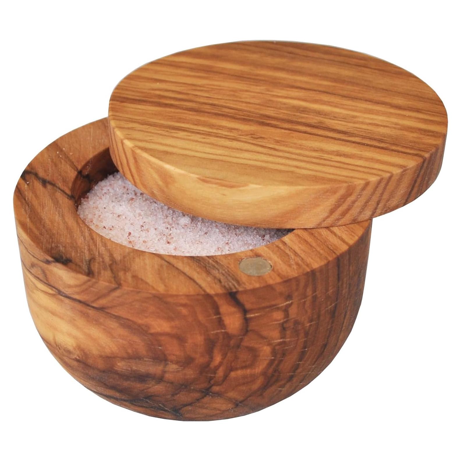 Caja de Sal de Madera de Olivo Naturally Med - 9.5 cm