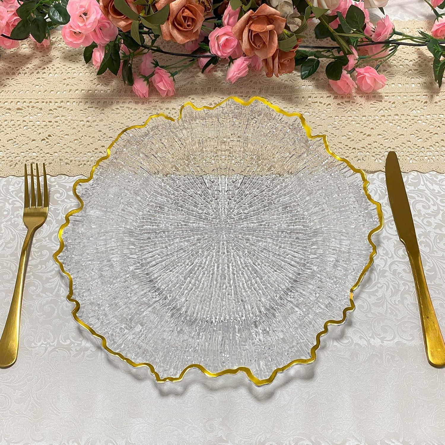 Platos Cargadores Acrílicos CN JIAHE 33 cm Set de 8 Dorado