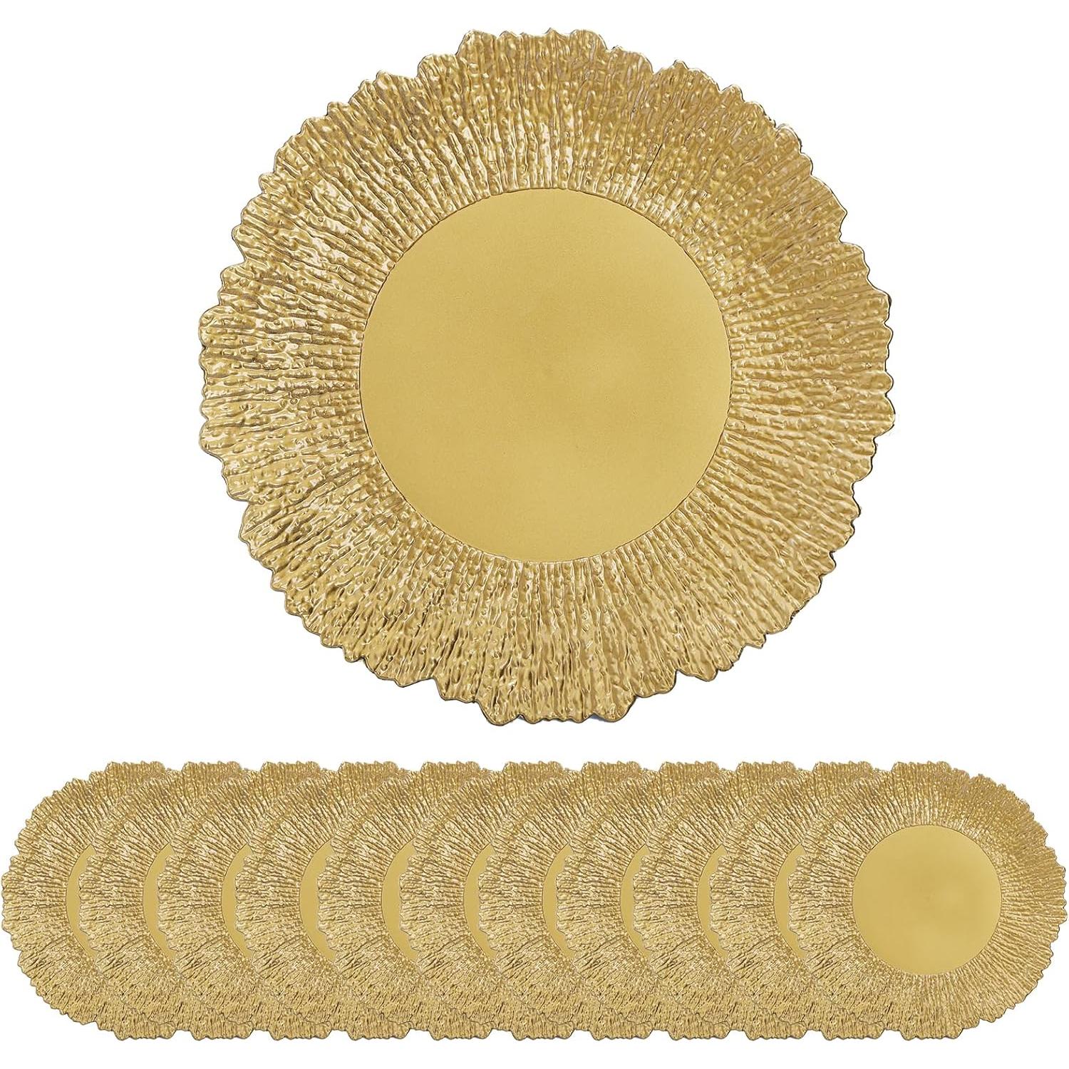 Set de 12 Platos Cargadores Dorados Coloch 33 cm Reutilizables