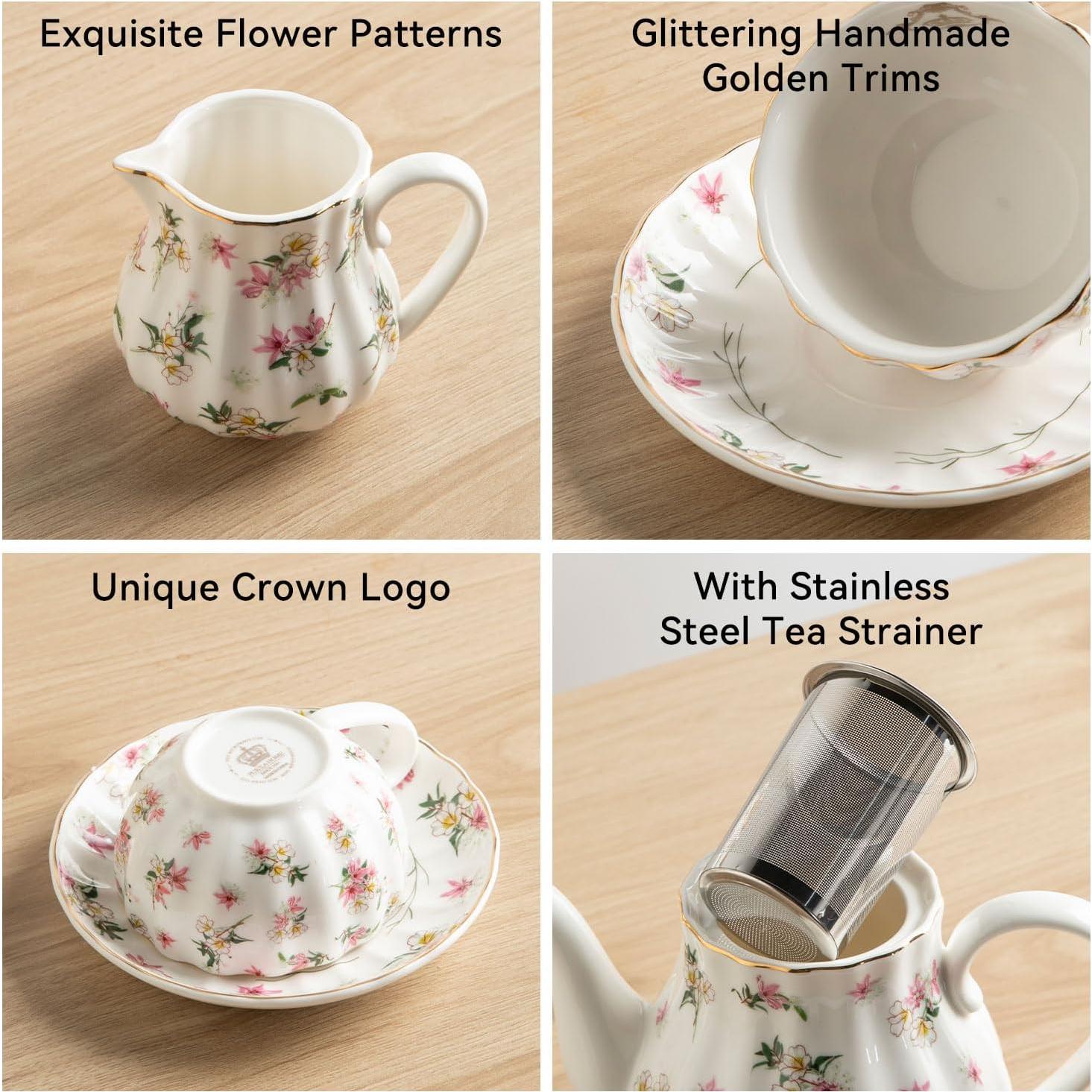 Juego de té de porcelana Sweejar 22 piezas Flores de Primavera