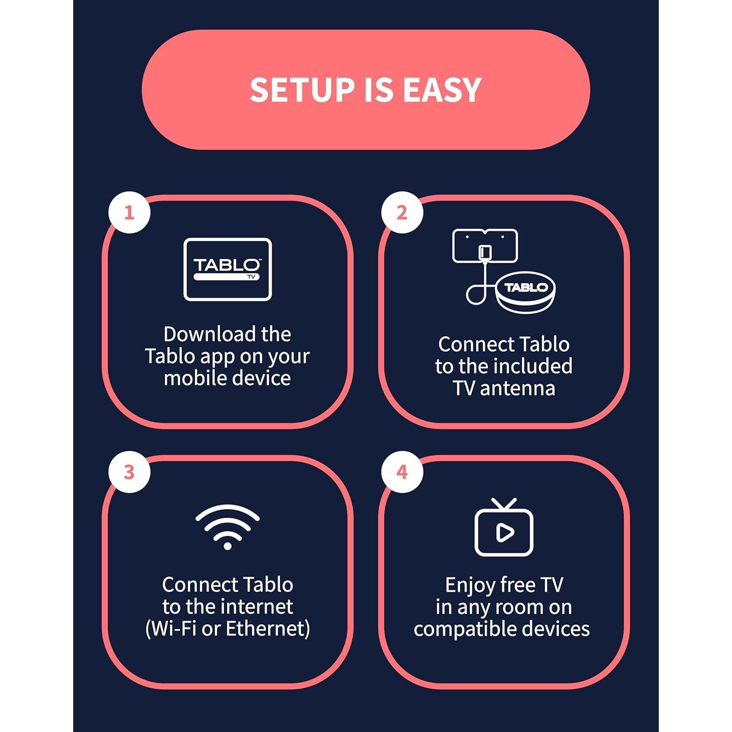 DVR Tablo 4ta Gen + Antena TV 35 km + 50+ Horas Grabación