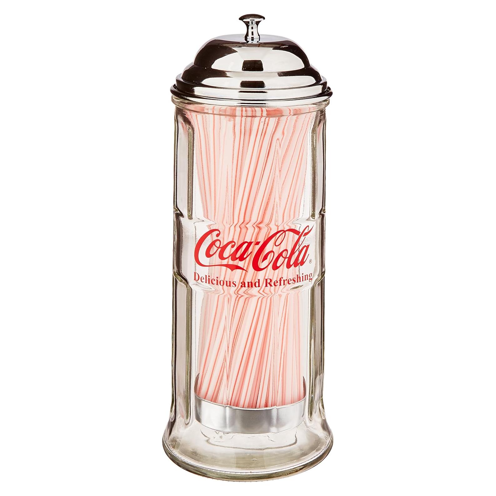 Dispensador de Pajitas de Vidrio Tablecraft CC322 con Tapa Cromada