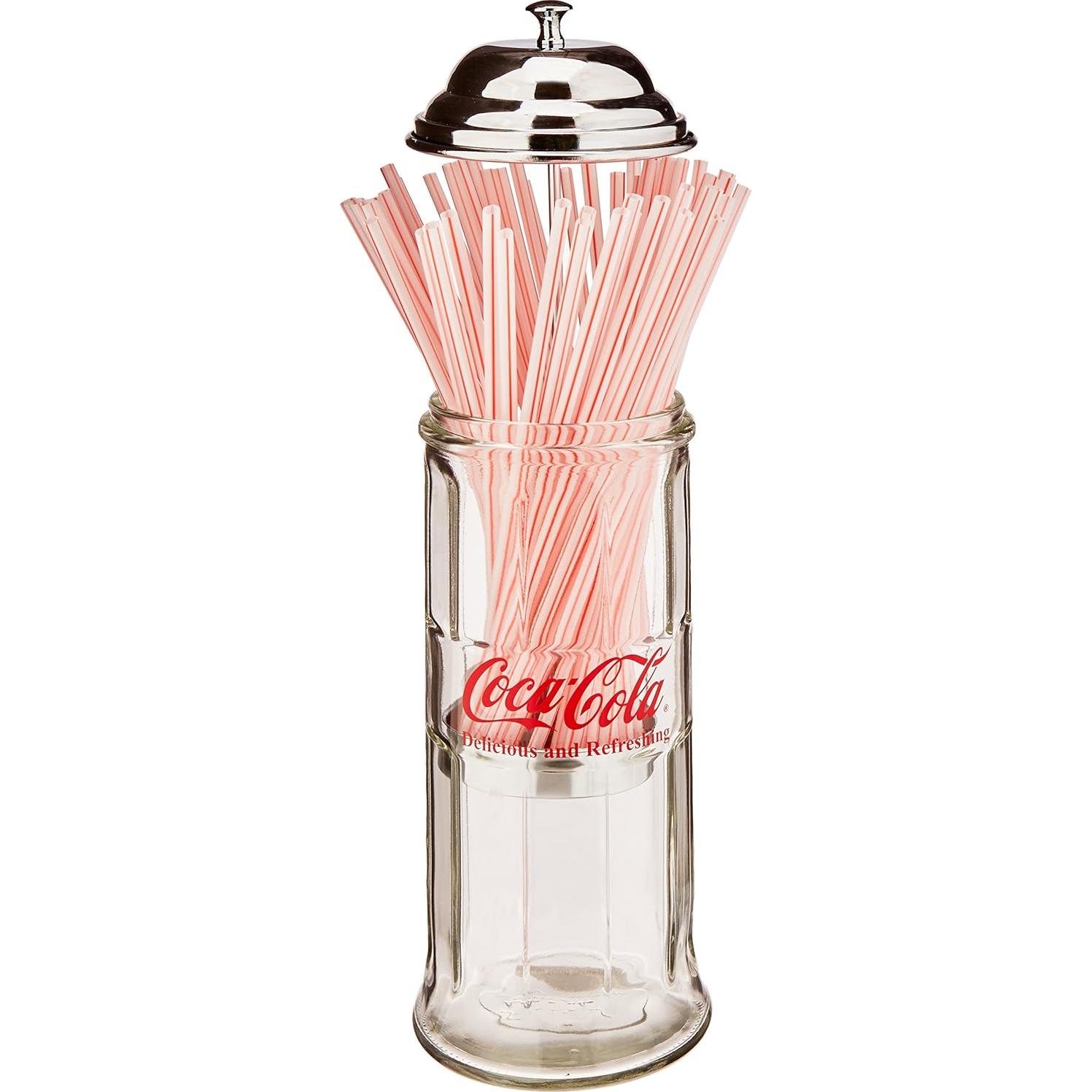 Dispensador de Pajitas de Vidrio Tablecraft CC322 con Tapa Cromada