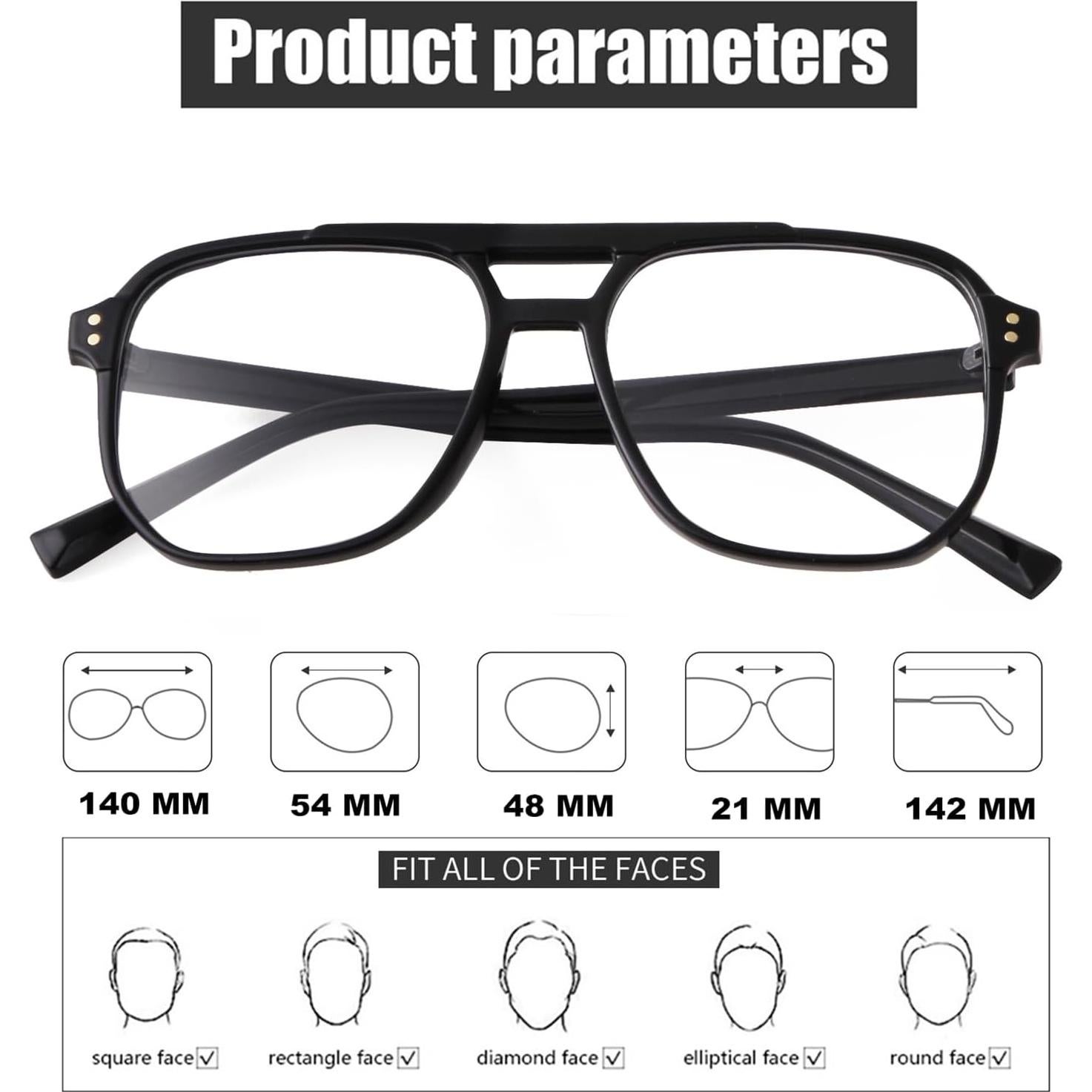 ADE WU Aviator Blue Light Glasses for Woman Fashion Oversized Bluelight Glasses Womens Big Large Eye glasses Frames (Black)