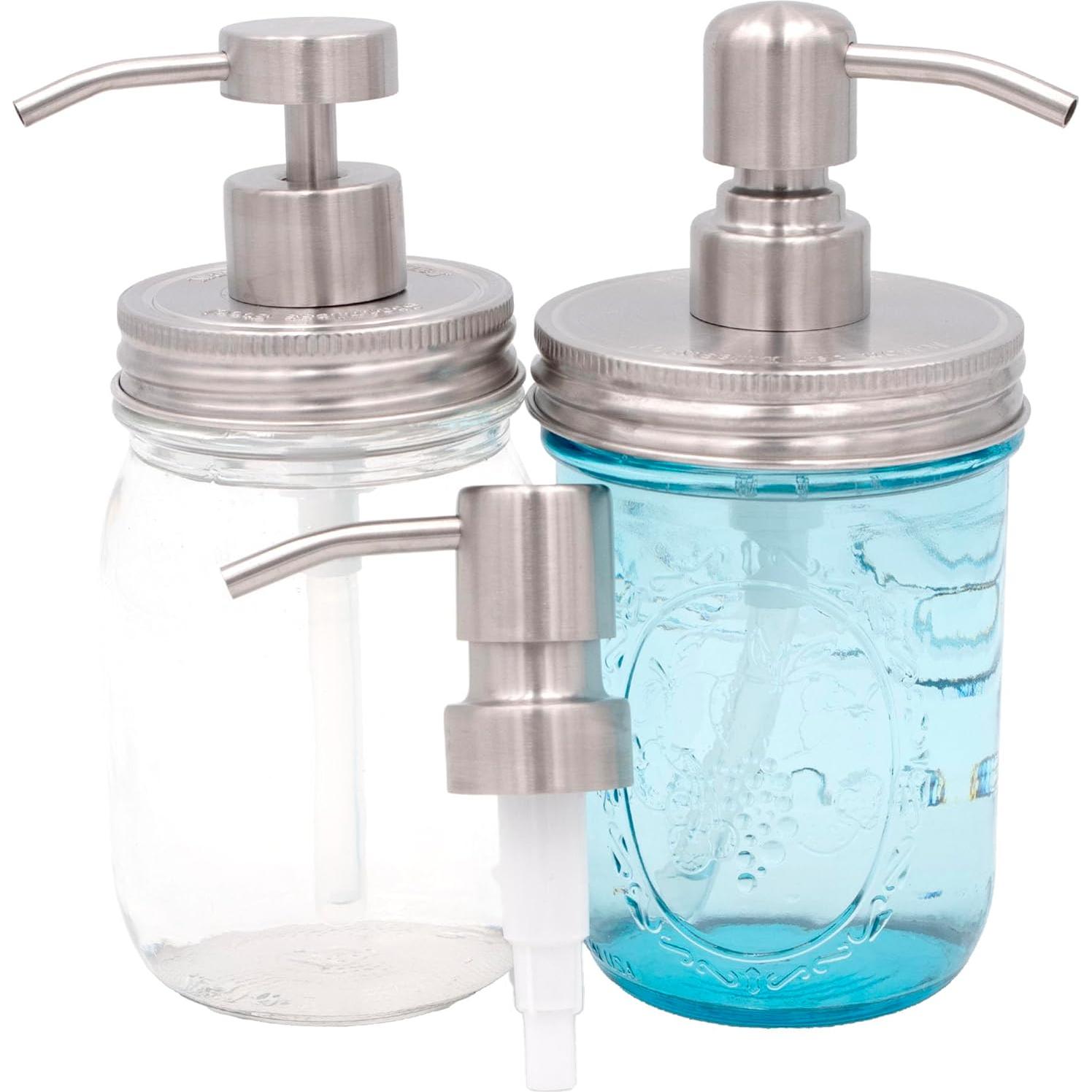 Kit de Dispensador de Jabón Acero Inoxidable Mason Jar Boca Ancha