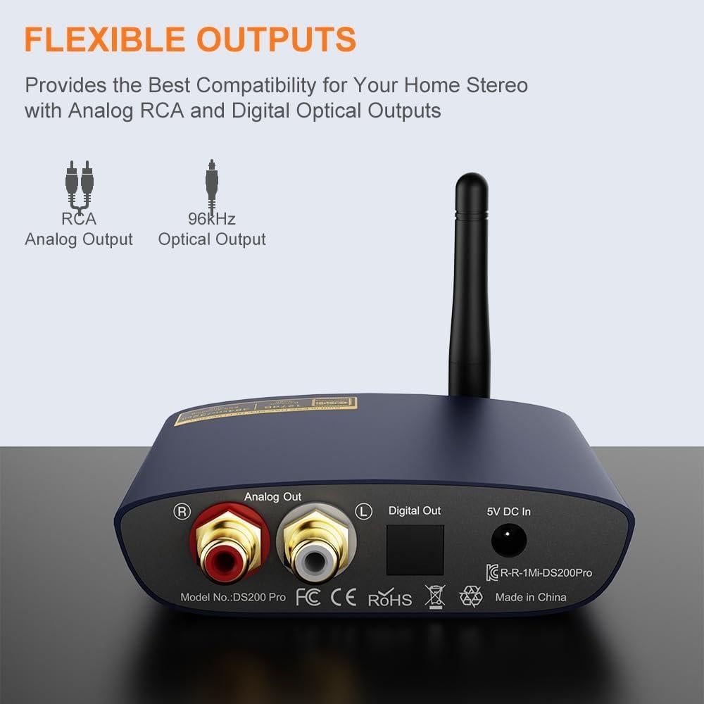 Receptor Bluetooth 5.3 1Mii DS200Pro HiFi RCA Óptica Azul