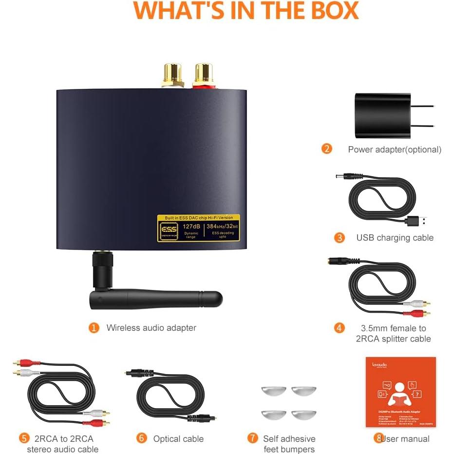 Receptor Bluetooth 5.3 1Mii DS200Pro HiFi RCA Óptica Azul