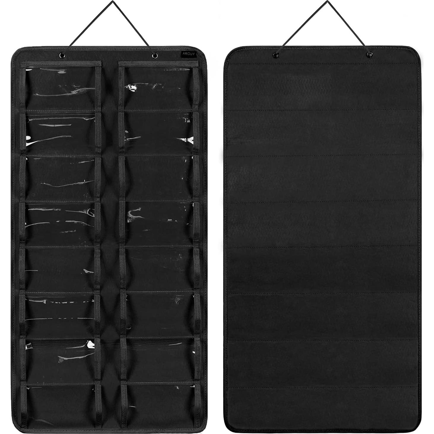 AROUY Sunglasses Organizer Storage, Hanging Dust Proof Wall Pocket Glasses Organizer - 16 Felt Slots Sunglass Organizer Holder with Metal Hook and Sturdy Rope (Black, Dust Proof)