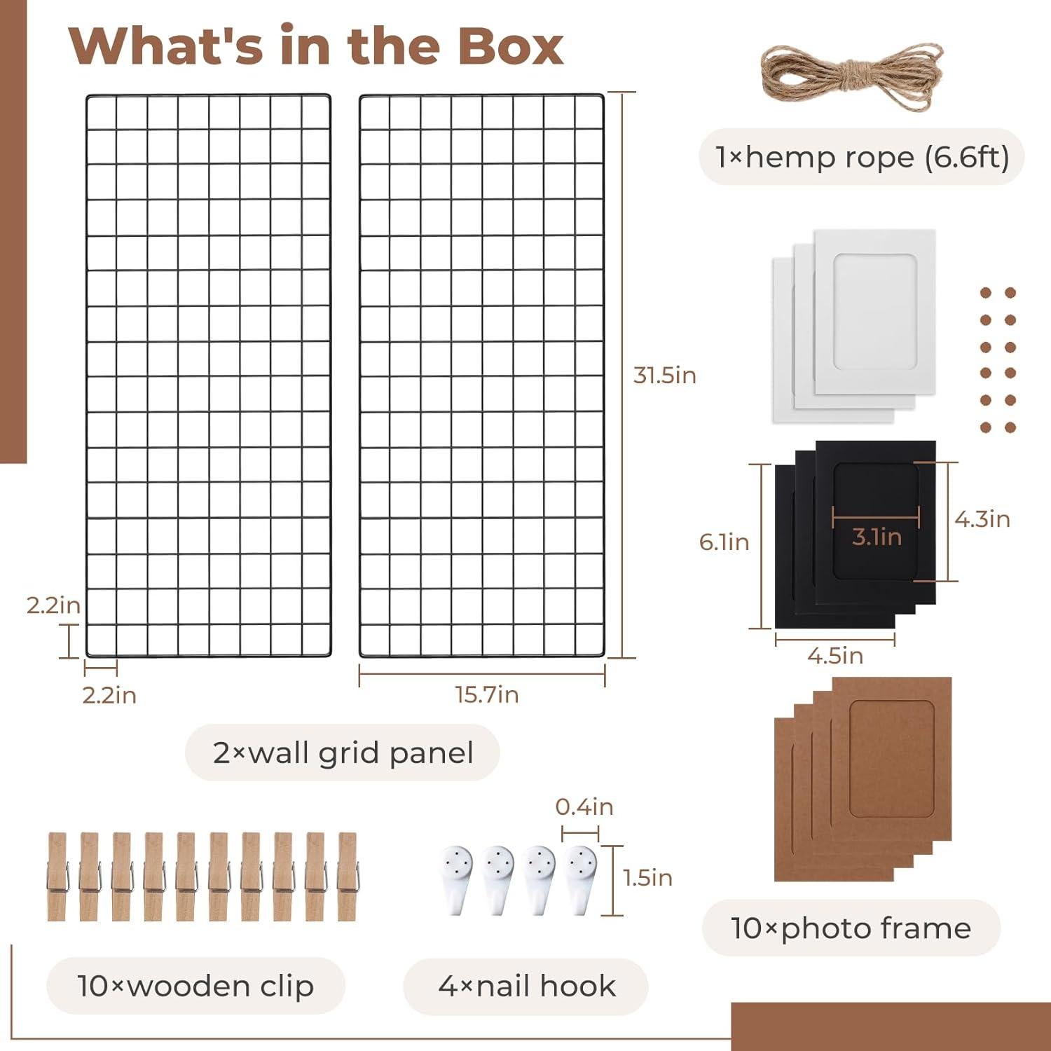 Estante de Rejilla de Pared Lnrueg 80x40 cm con Marcos y Clips