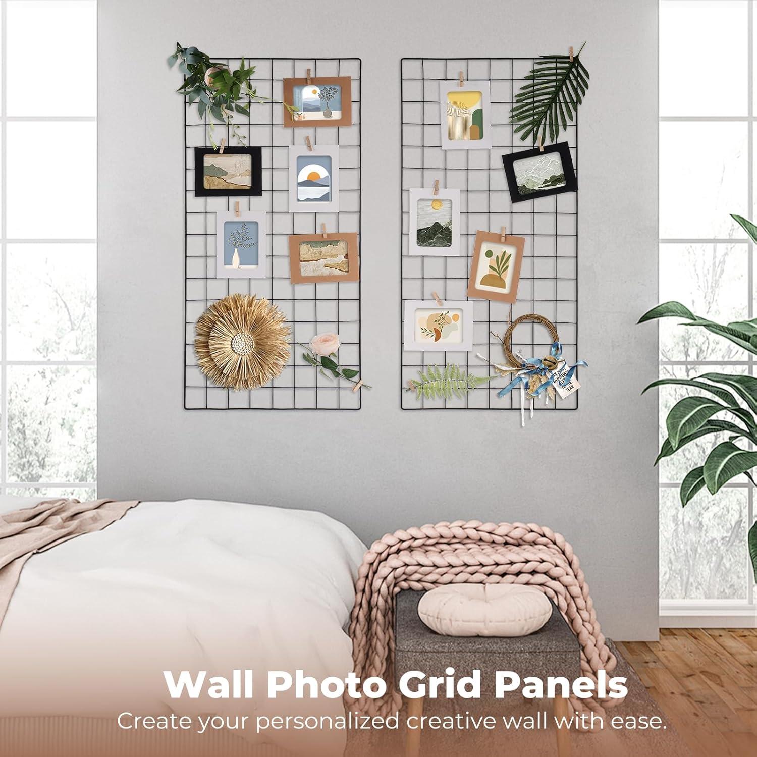 Estante de Rejilla de Pared Lnrueg 80x40 cm con Marcos y Clips