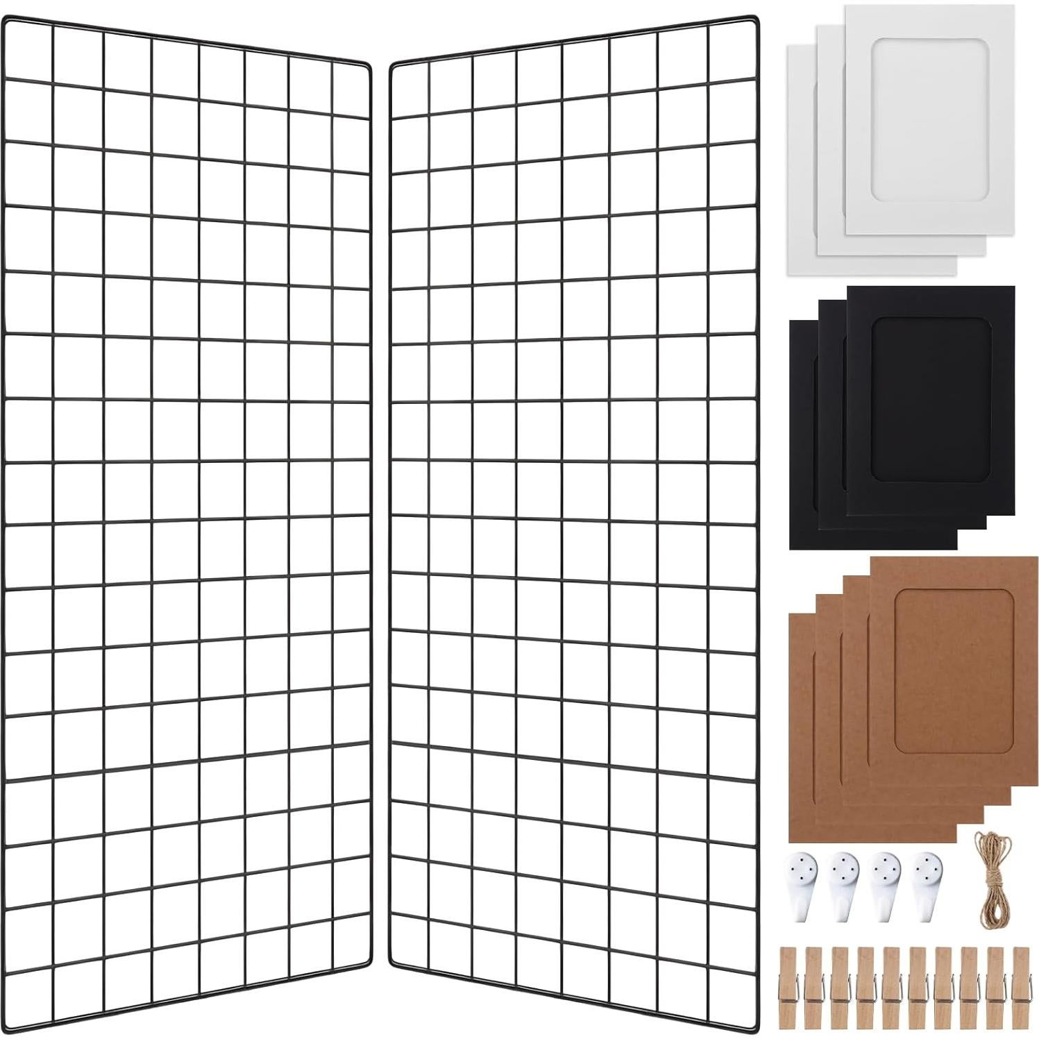 Estante de Rejilla de Pared Lnrueg 80x40 cm con Marcos y Clips