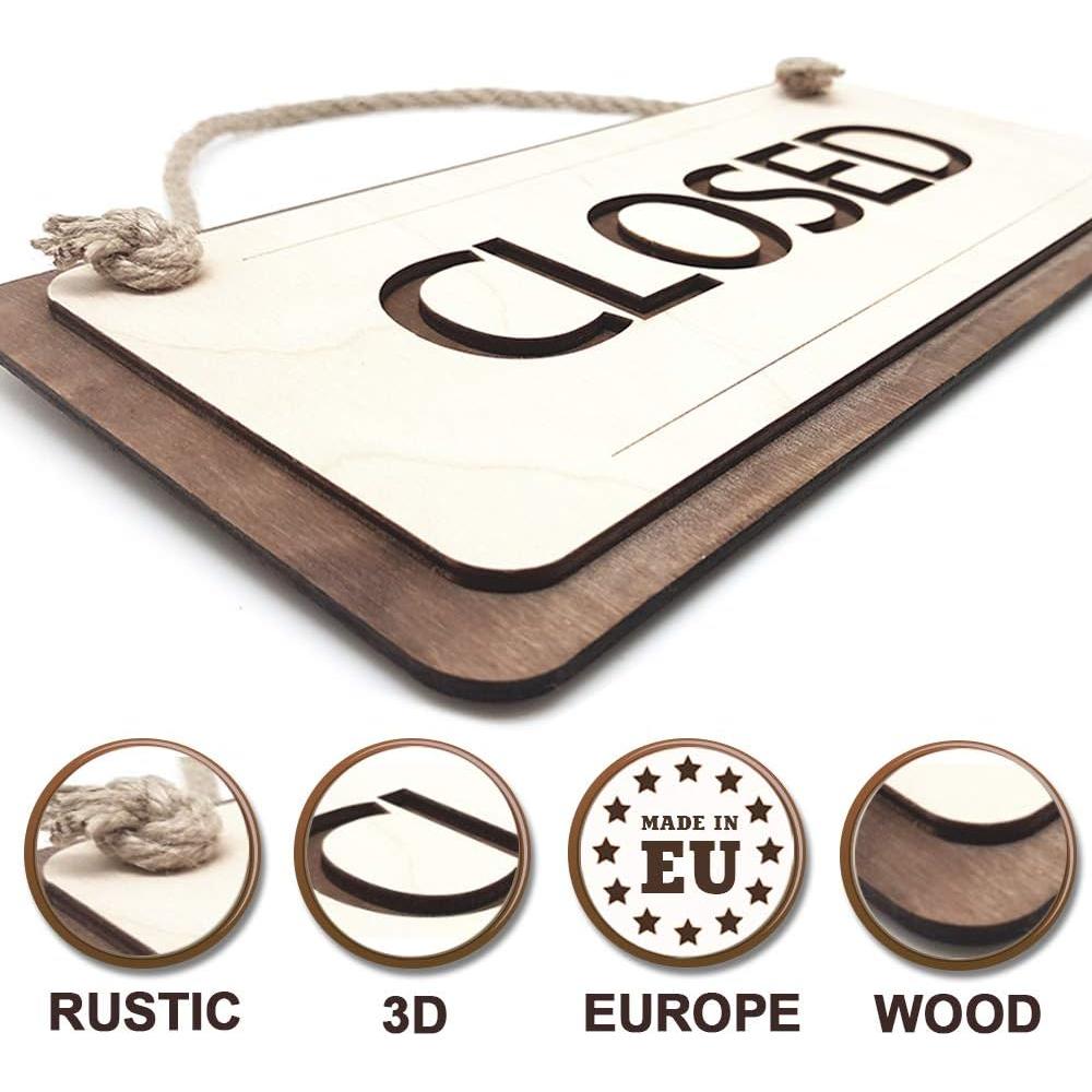 Cartel Abierto Cerrado de Madera IRICUS 38x18 cm Doble Cara