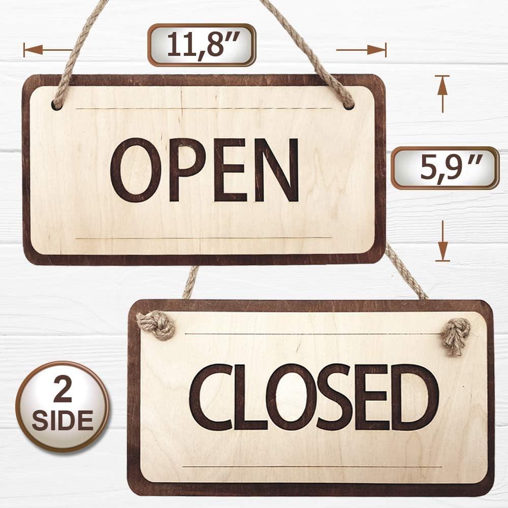 Cartel Abierto Cerrado de Madera IRICUS 38x18 cm Doble Cara
