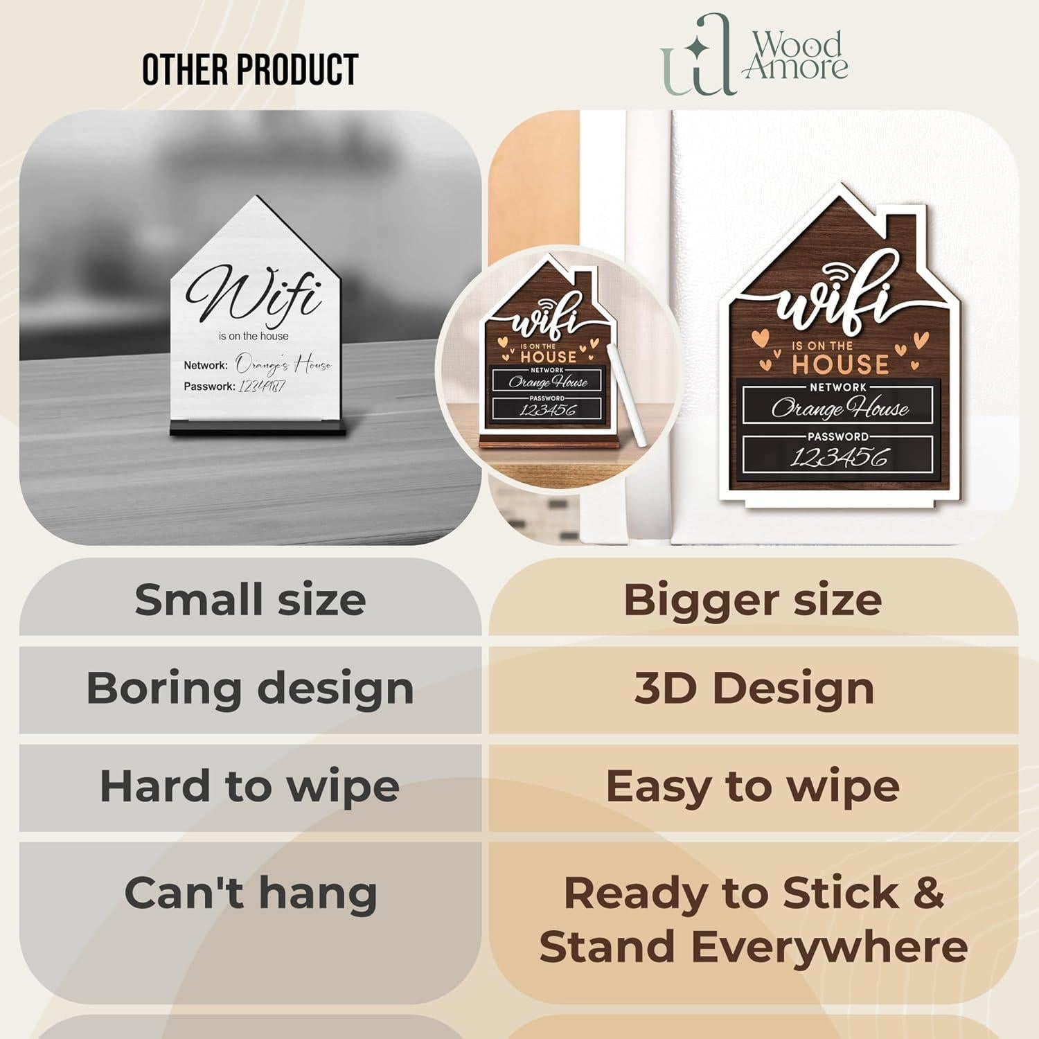 Cartel de Wifi para Invitados WOODAMORE - Madera 15x20 cm