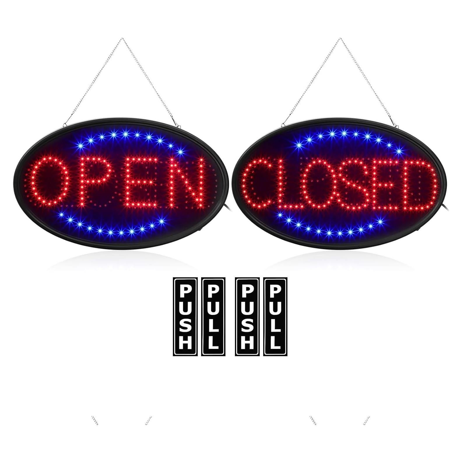 Señal LED Abierto Cerrado Kanayu 58.4x35.6cm + Pegatinas