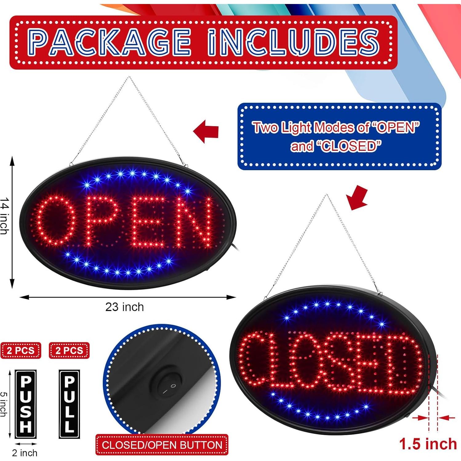 Señal LED Abierto Cerrado Kanayu 58.4x35.6cm + Pegatinas